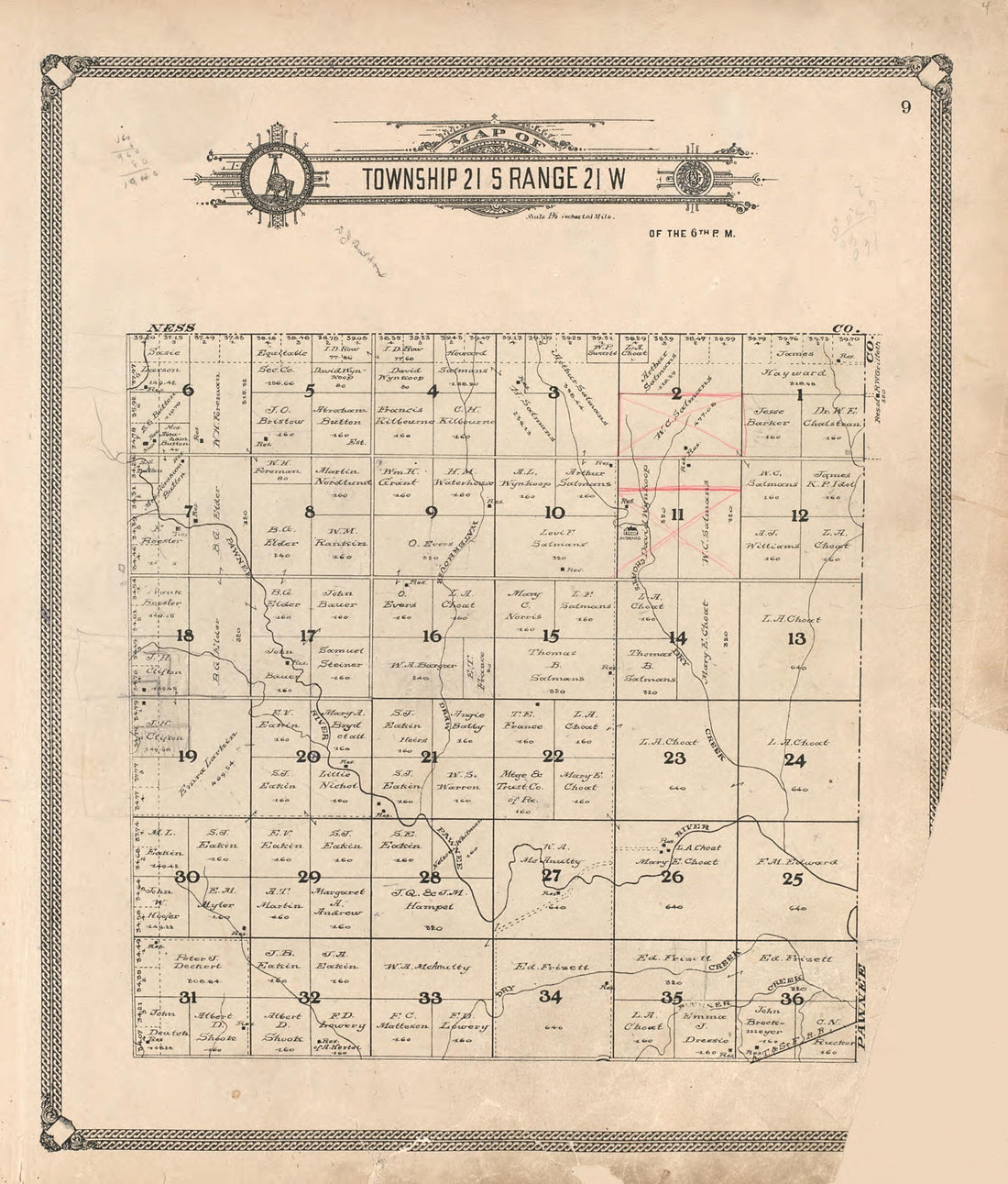 This old map of Map of Township 21 S Range 21 W from Standard Atlas of Hodgeman County, Kansas from 1907 was created by Geo. A. Ogle & Co in 1907