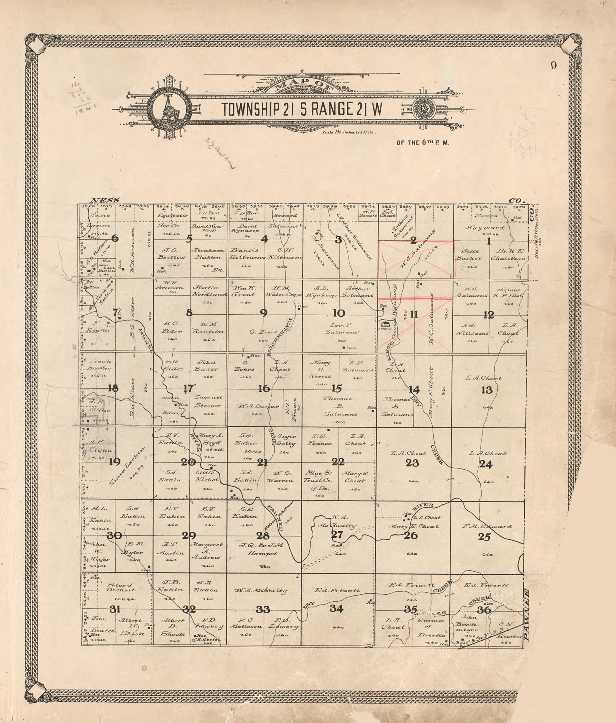 This old map of Map of Township 21 S Range 21 W from Standard Atlas of Hodgeman County, Kansas from 1907 was created by Geo. A. Ogle & Co in 1907