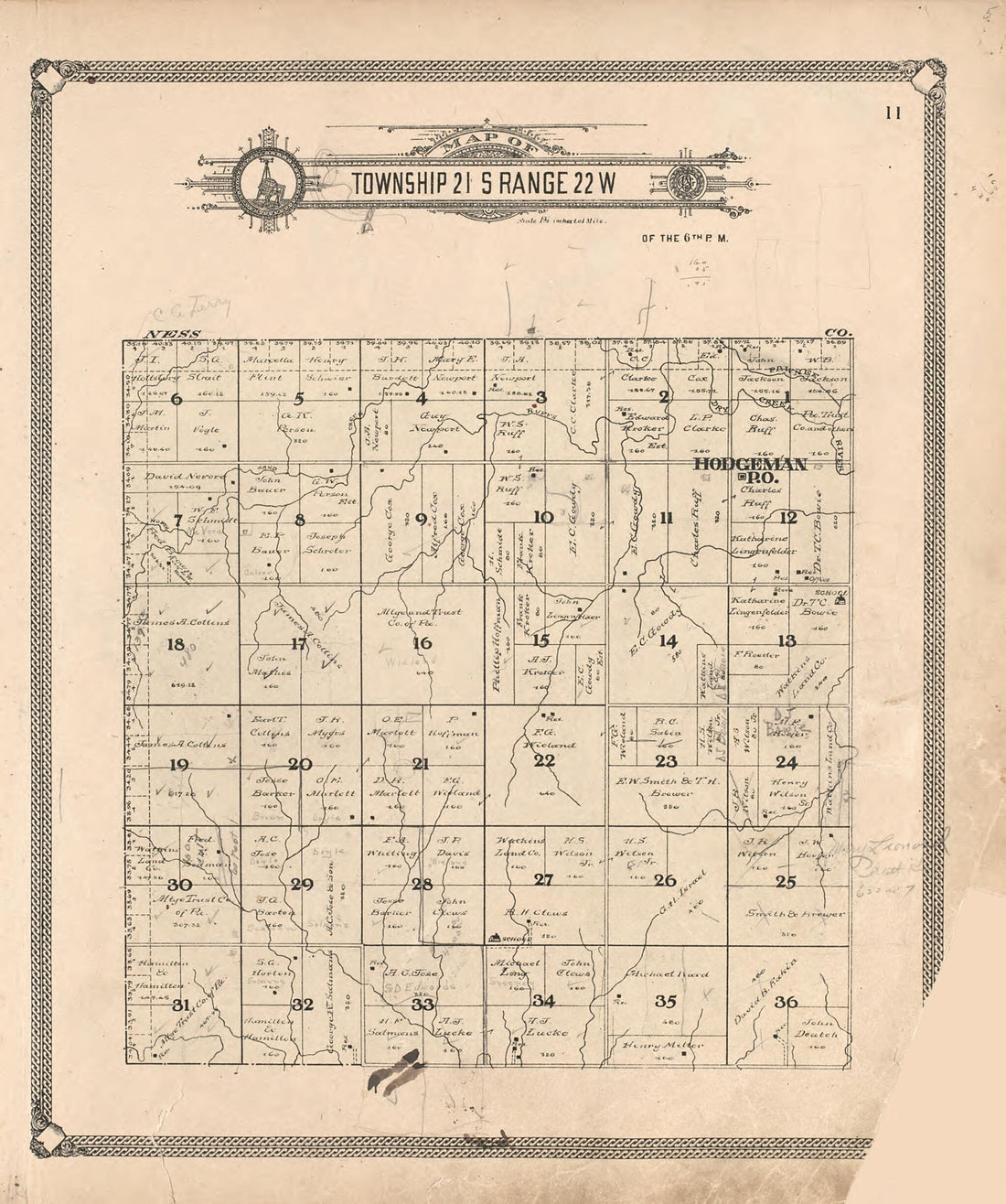 This old map of Map of Township 21 S Range 22 W from Standard Atlas of Hodgeman County, Kansas from 1907 was created by Geo. A. Ogle & Co in 1907