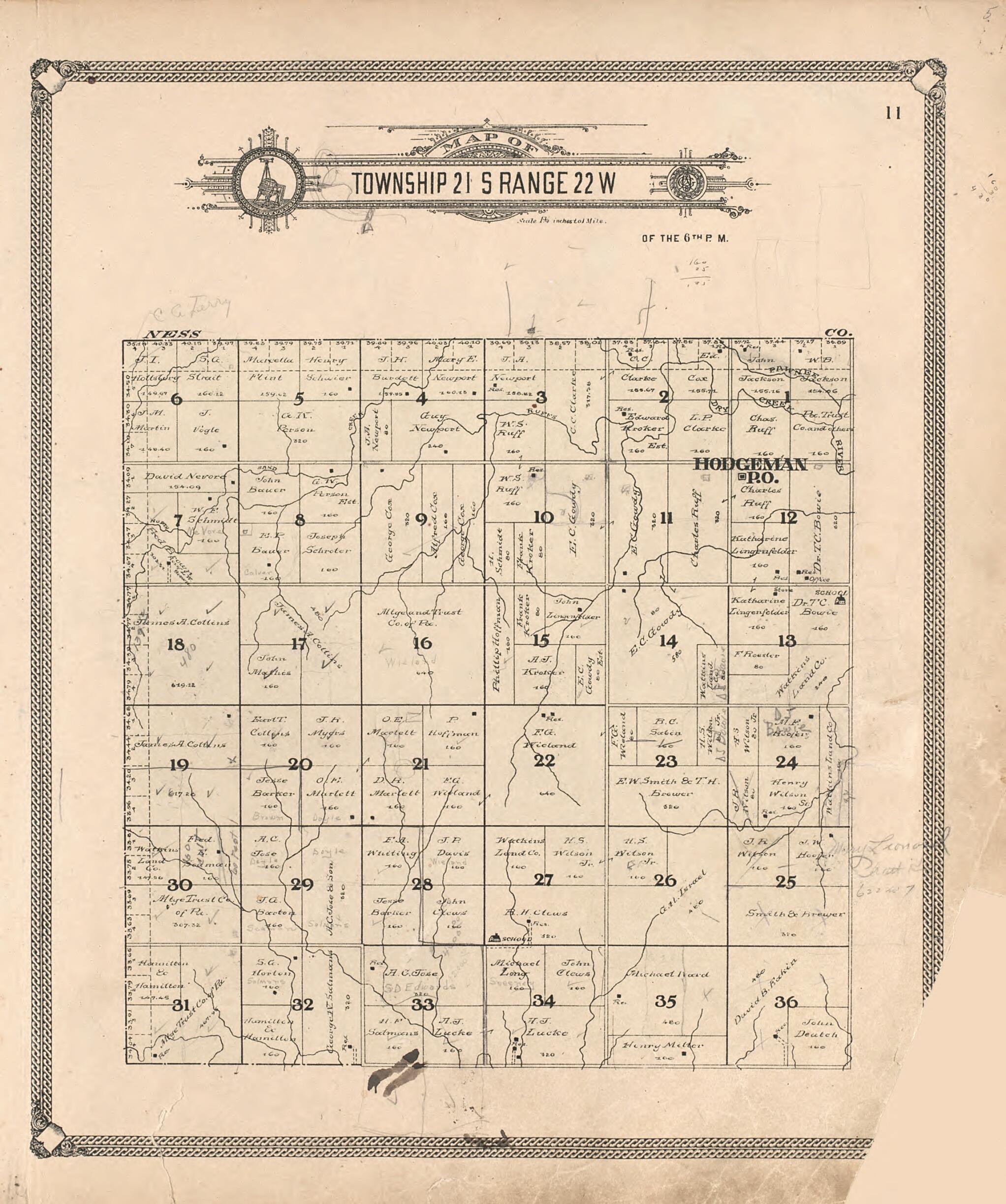 This old map of Map of Township 21 S Range 22 W from Standard Atlas of Hodgeman County, Kansas from 1907 was created by Geo. A. Ogle & Co in 1907