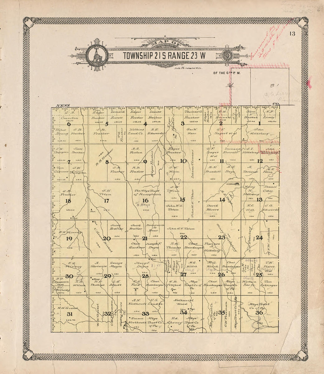 This old map of Map of Township 21 S Range 23 W from Standard Atlas of Hodgeman County, Kansas from 1907 was created by Geo. A. Ogle & Co in 1907