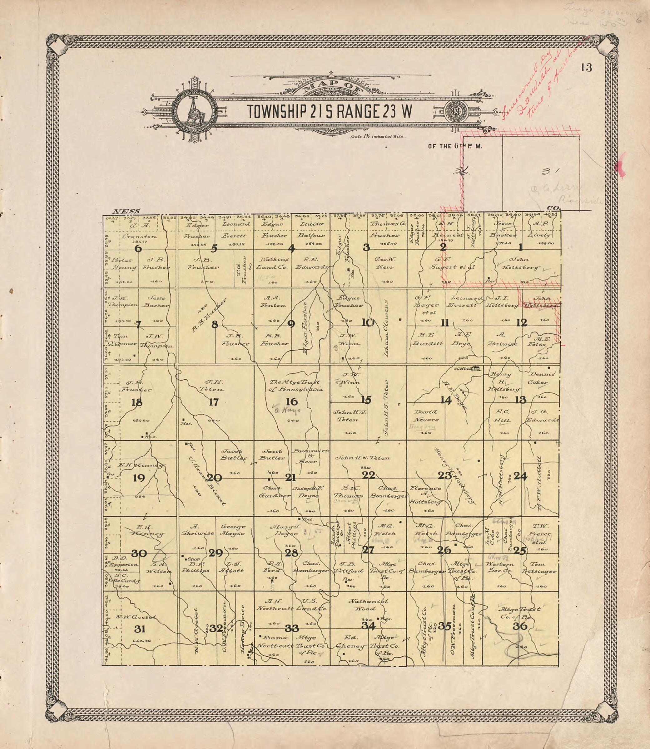 This old map of Map of Township 21 S Range 23 W from Standard Atlas of Hodgeman County, Kansas from 1907 was created by Geo. A. Ogle & Co in 1907
