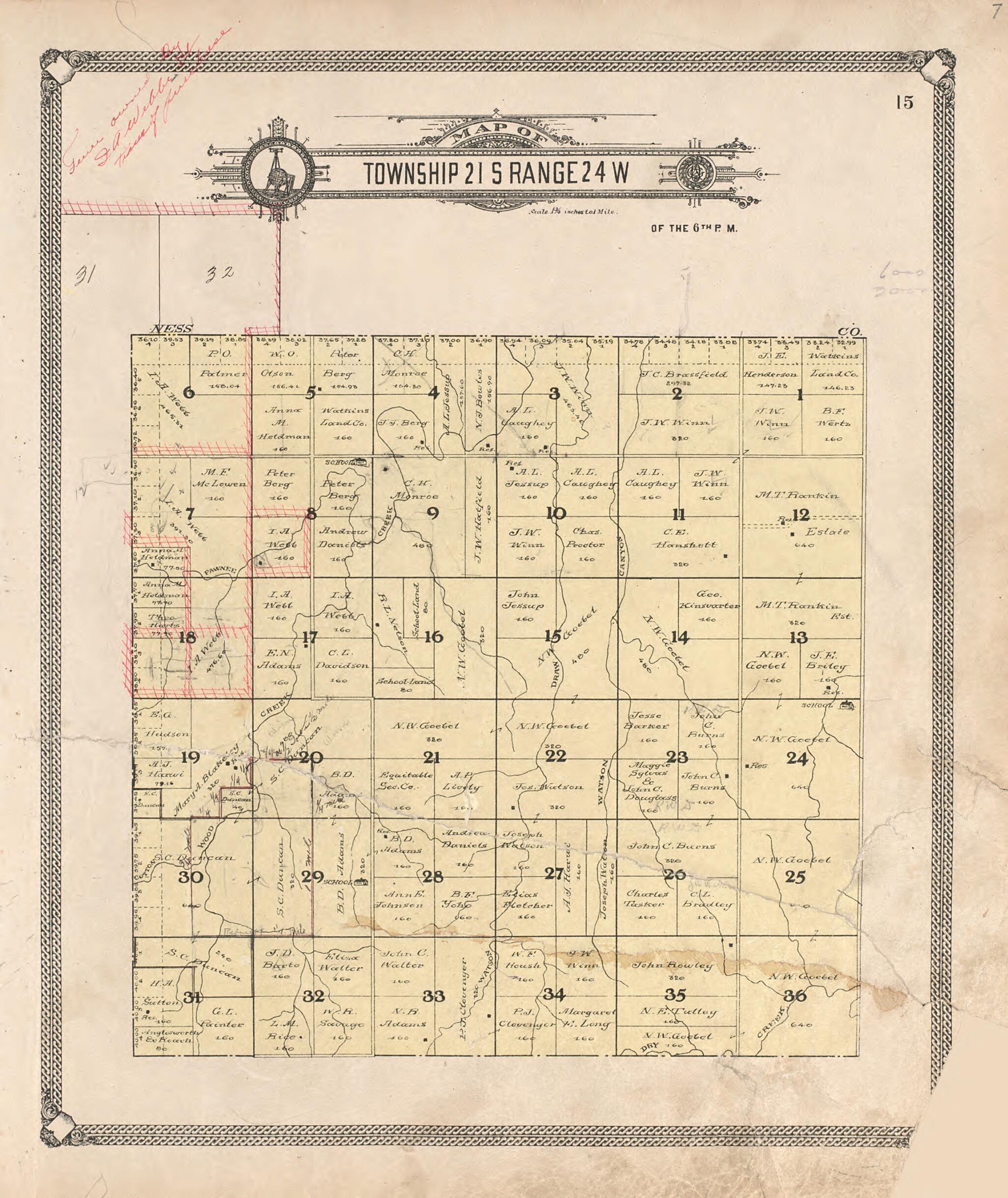 This old map of Map of Township 21 S Range 24 W from Standard Atlas of Hodgeman County, Kansas from 1907 was created by Geo. A. Ogle & Co in 1907