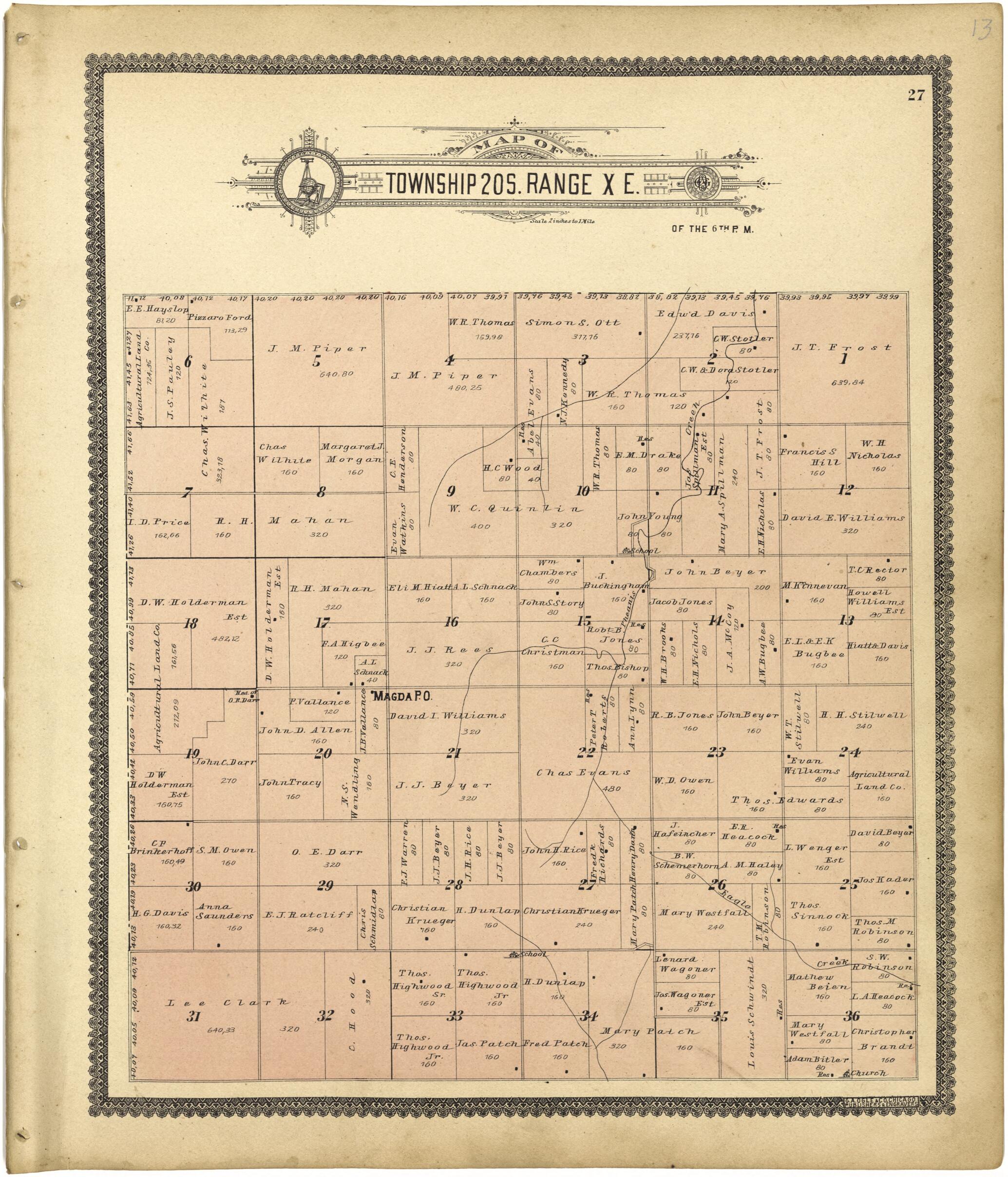 This old map of Map of Township 20 S. Range X E. from Standard Atlas of Lyon County, Kansas from 1901 was created by Geo. A. Ogle & Co in 1901