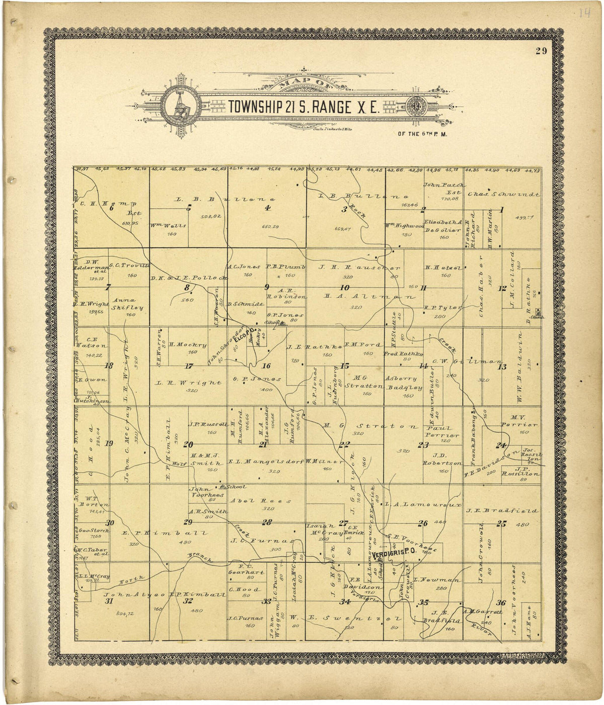 Map of Township 21 S. Range X E. from Standard Atlas of Lyon County, Kansas 1901 by Relic Map Company
