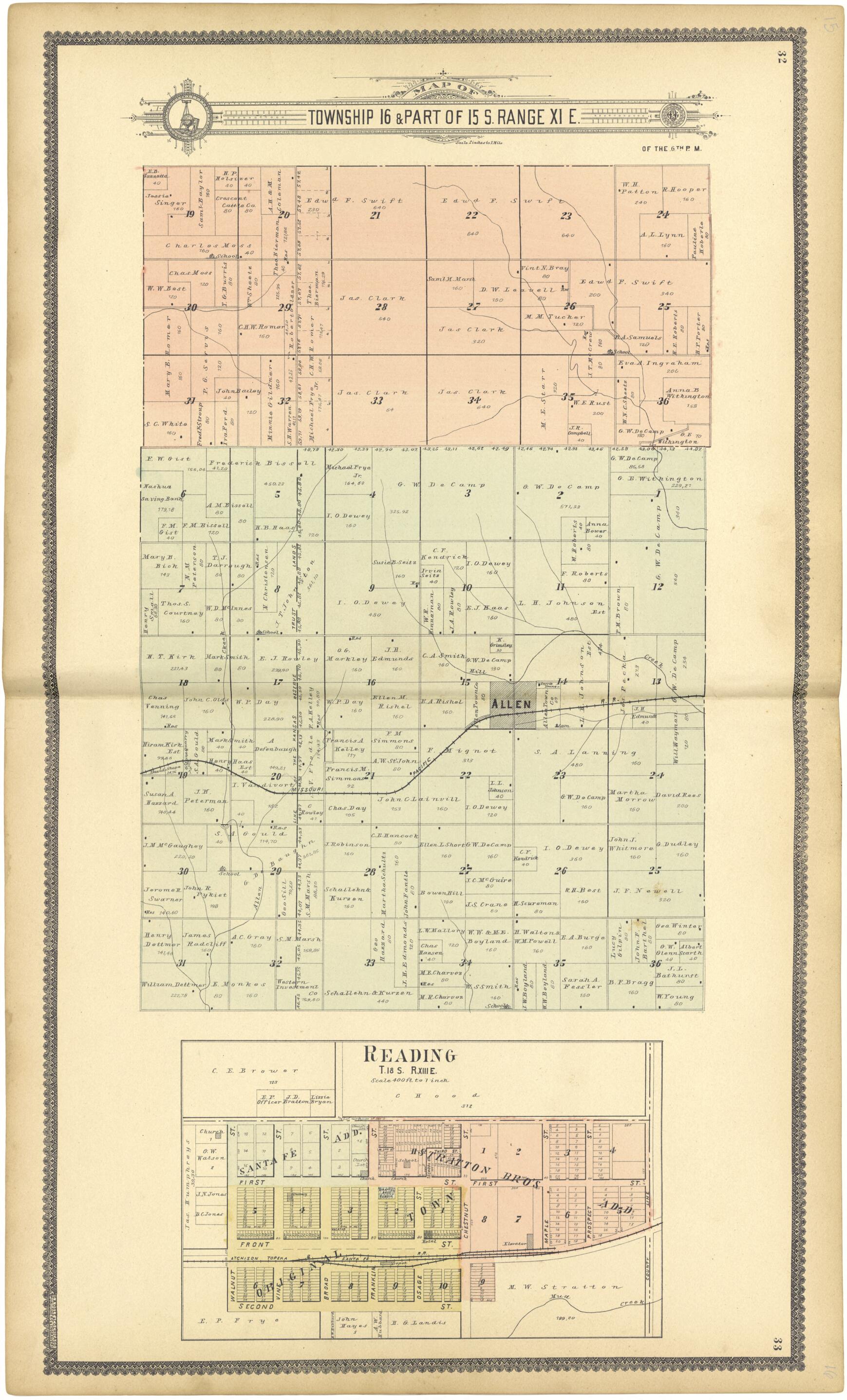 This old map of Map of Township 16 & Part of 15 S. Range XI E. from Standard Atlas of Lyon County, Kansas from 1901 was created by Geo. A. Ogle & Co in 1901
