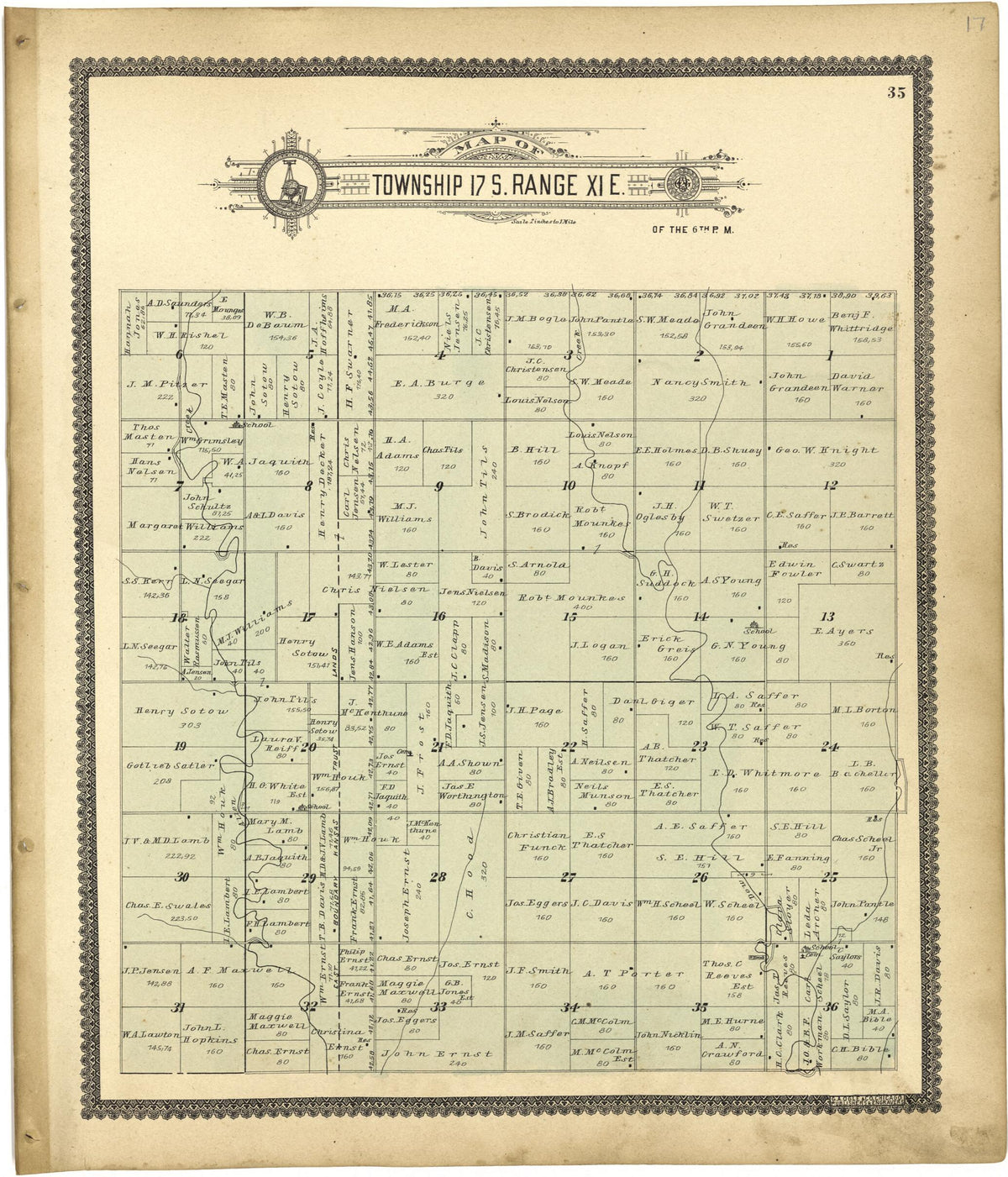Map of Township 17 S. Range XI E. from Standard Atlas of Lyon County, Kansas 1901 by Relic Map Company