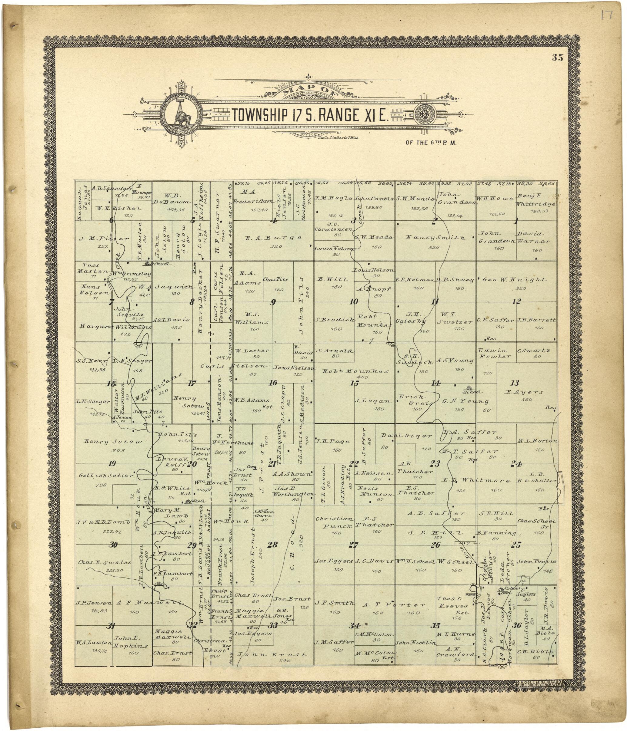 This old map of Map of Township 17 S. Range XI E. from Standard Atlas of Lyon County, Kansas from 1901 was created by Geo. A. Ogle & Co in 1901