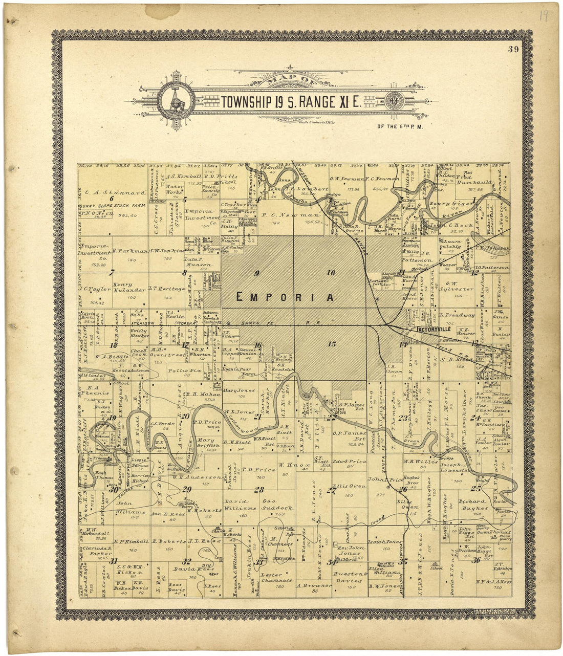 This old map of Map of Township 19 S. Range XI E. from Standard Atlas of Lyon County, Kansas from 1901 was created by Geo. A. Ogle & Co in 1901