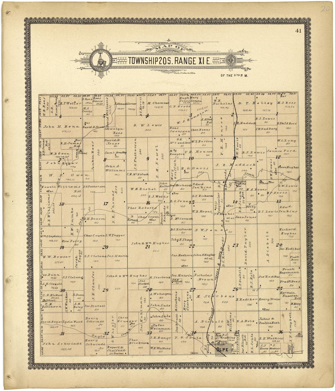 This old map of Map of Township 20 S. Range XI E. from Standard Atlas of Lyon County, Kansas from 1901 was created by Geo. A. Ogle & Co in 1901