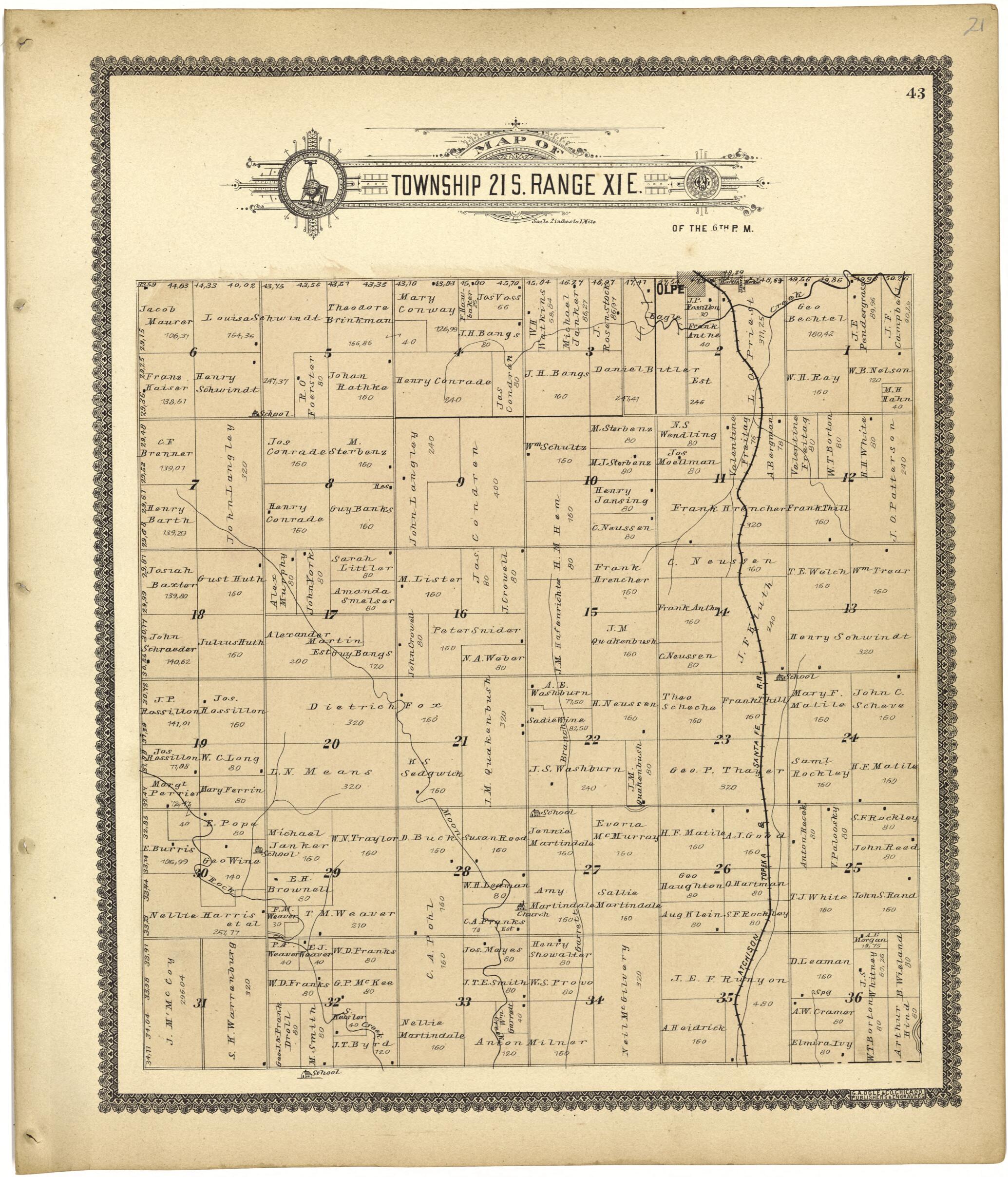 This old map of Map of Township 21 S. Range XI E. from Standard Atlas of Lyon County, Kansas from 1901 was created by Geo. A. Ogle & Co in 1901