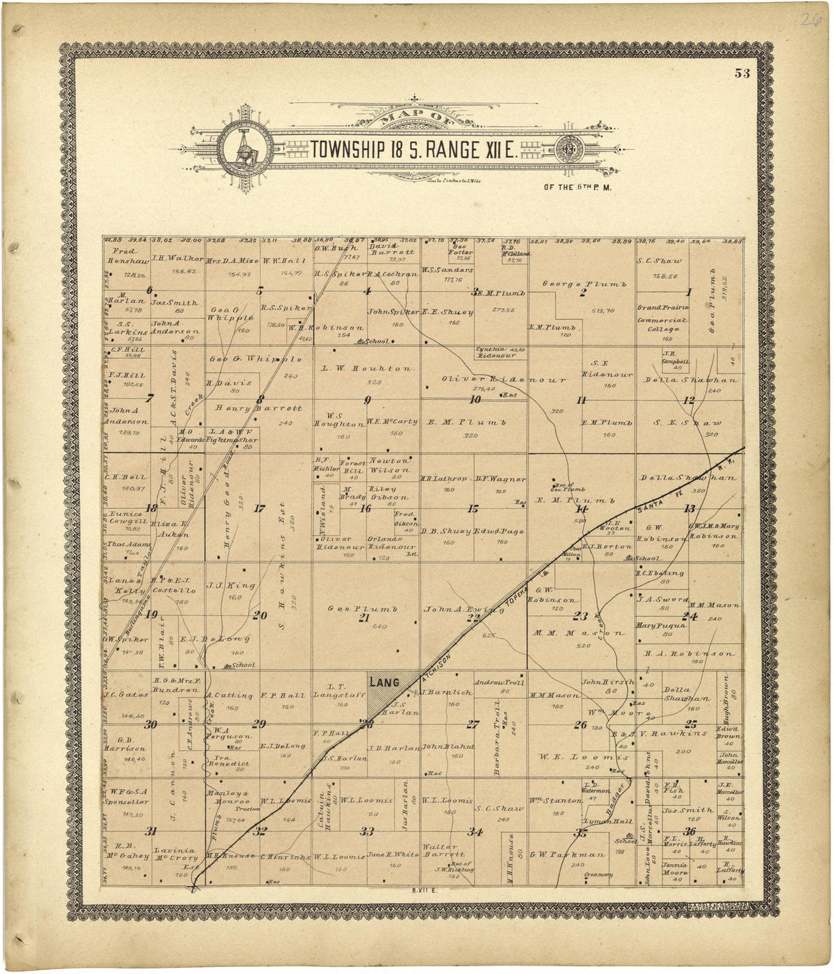 Map of Township 18 S. Range XII E. from Standard Atlas of Lyon County, Kansas 1901 by Relic Map Company