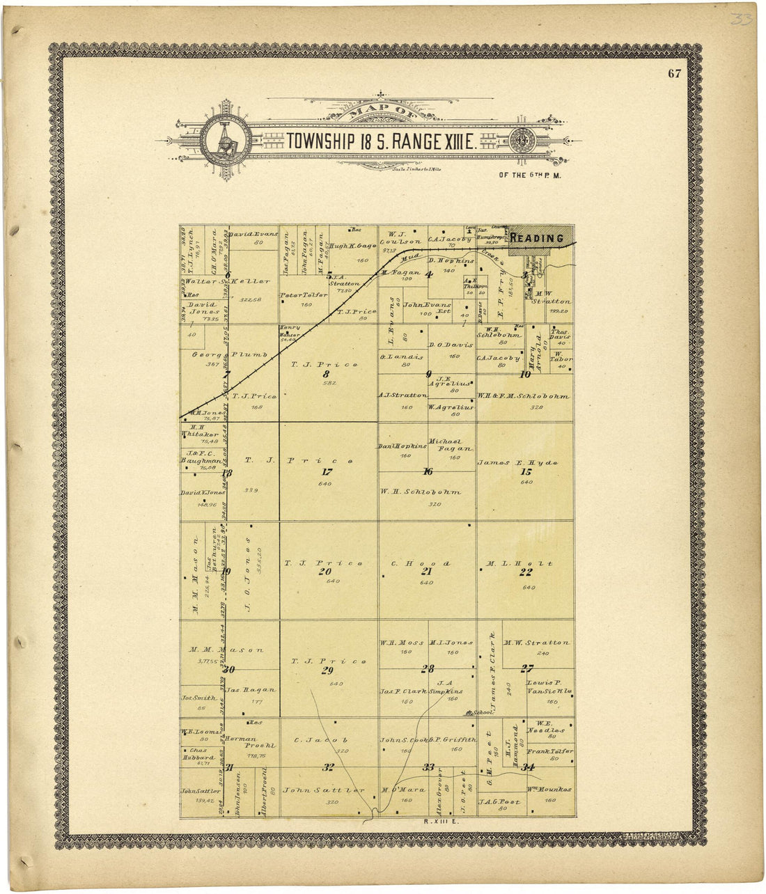 This old map of Map of Township 18 S. Range XIII E. from Standard Atlas of Lyon County, Kansas from 1901 was created by Geo. A. Ogle & Co in 1901
