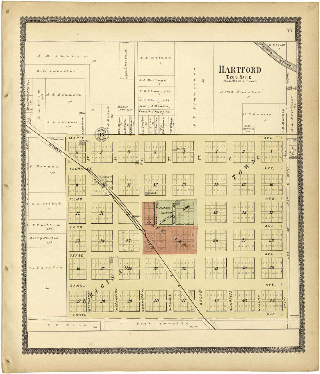 This old map of Hartford from Standard Atlas of Lyon County, Kansas from 1901 was created by Geo. A. Ogle & Co in 1901