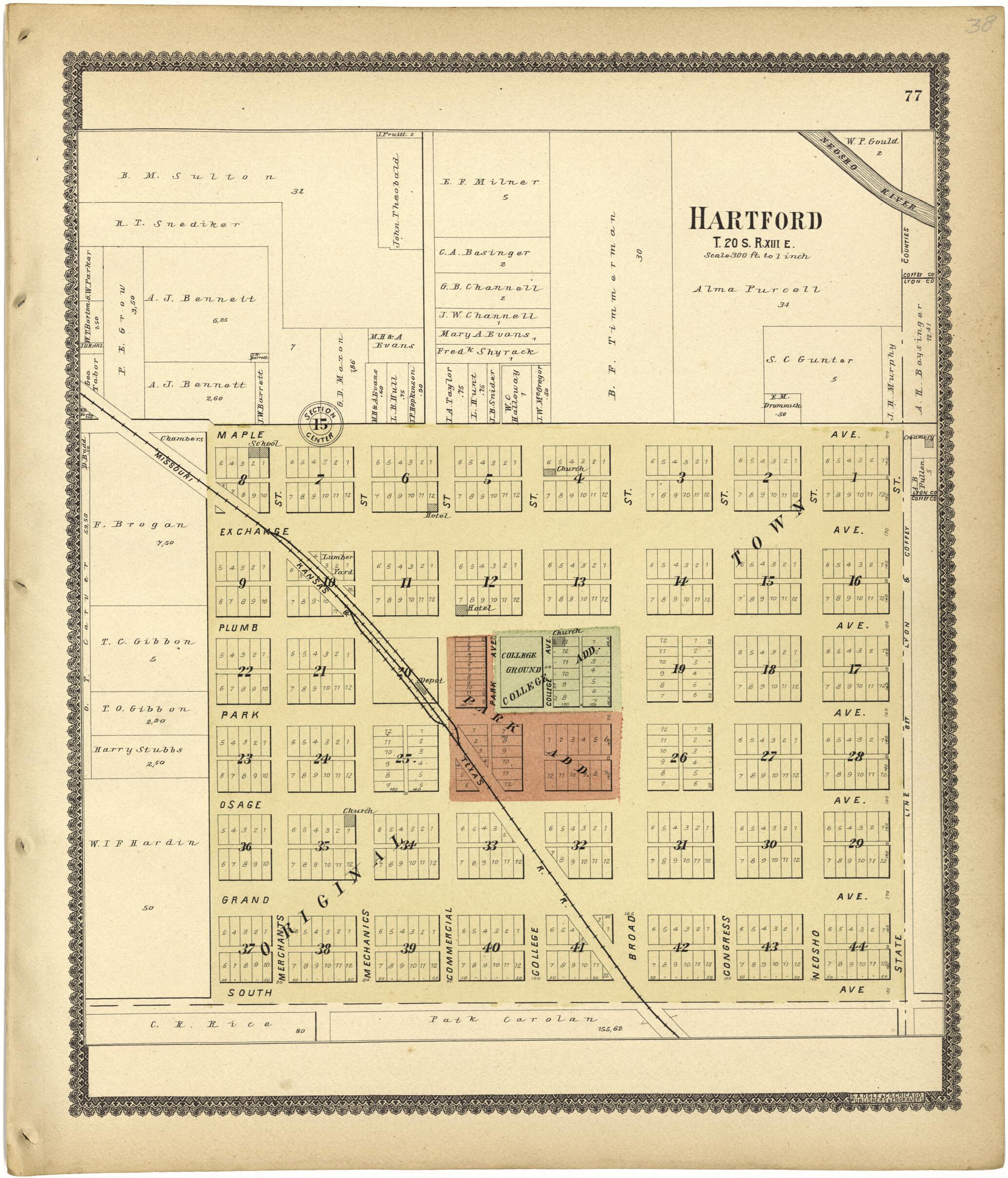 This old map of Hartford from Standard Atlas of Lyon County, Kansas from 1901 was created by Geo. A. Ogle & Co in 1901