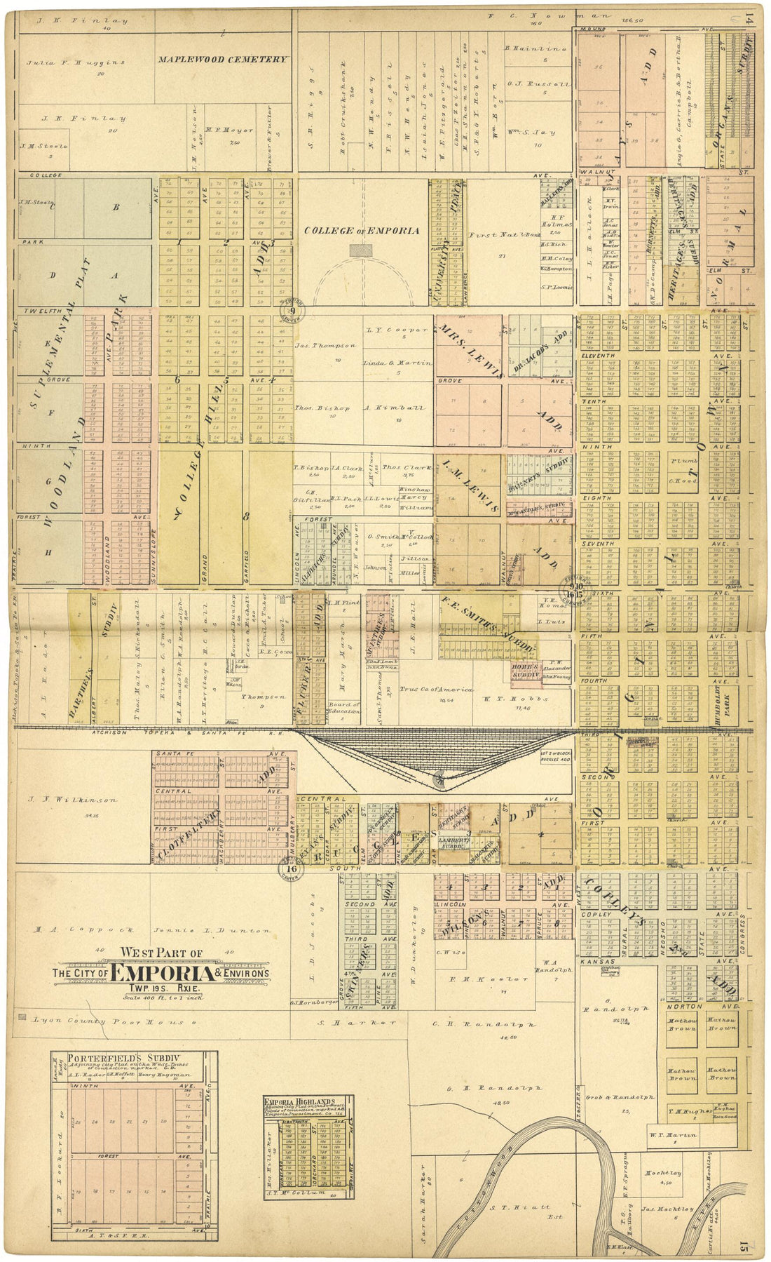 This old map of West Part of the City of Emporia & Environs from Standard Atlas of Lyon County, Kansas from 1901 was created by Geo. A. Ogle & Co in 1901