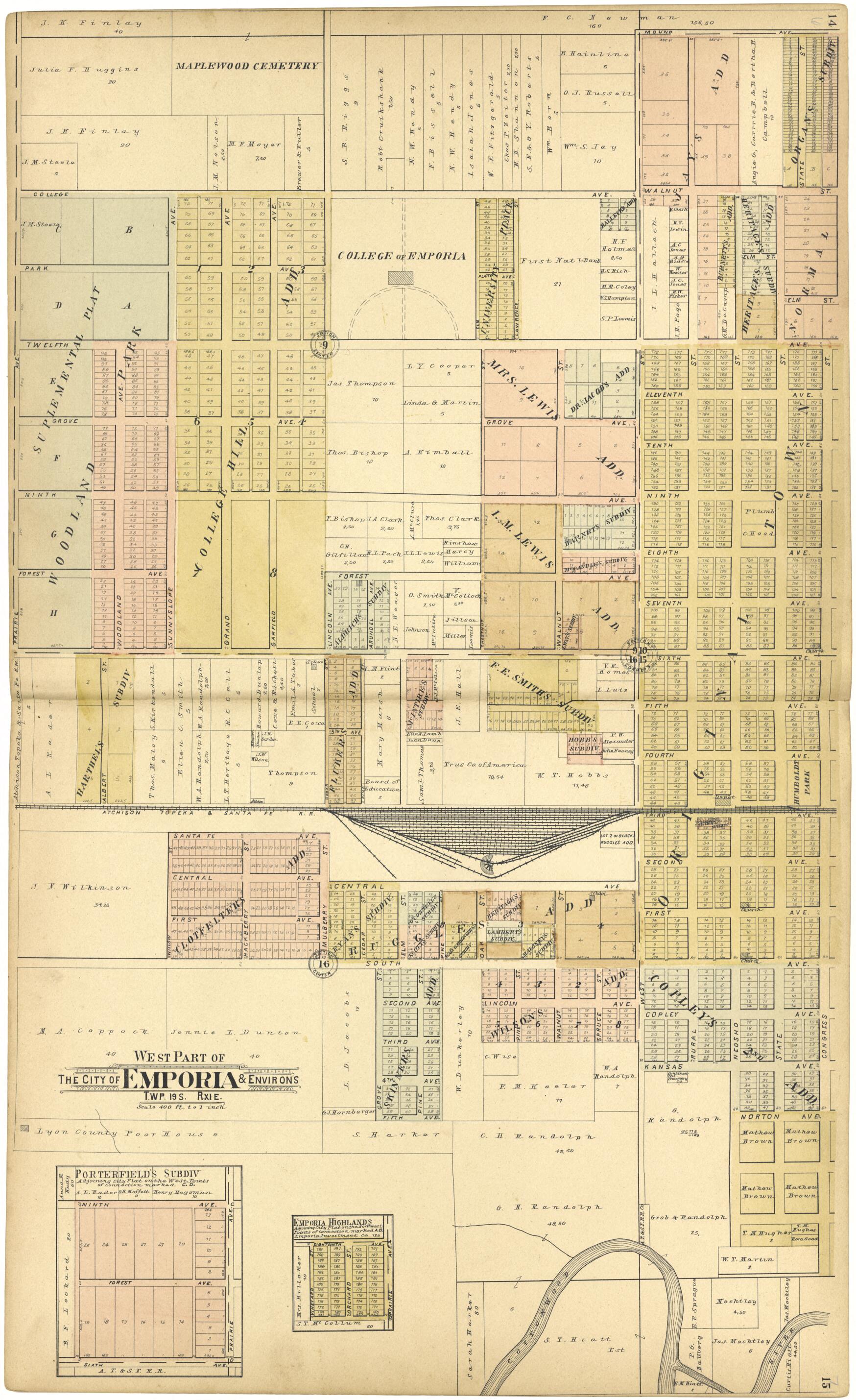 This old map of West Part of the City of Emporia & Environs from Standard Atlas of Lyon County, Kansas from 1901 was created by Geo. A. Ogle & Co in 1901