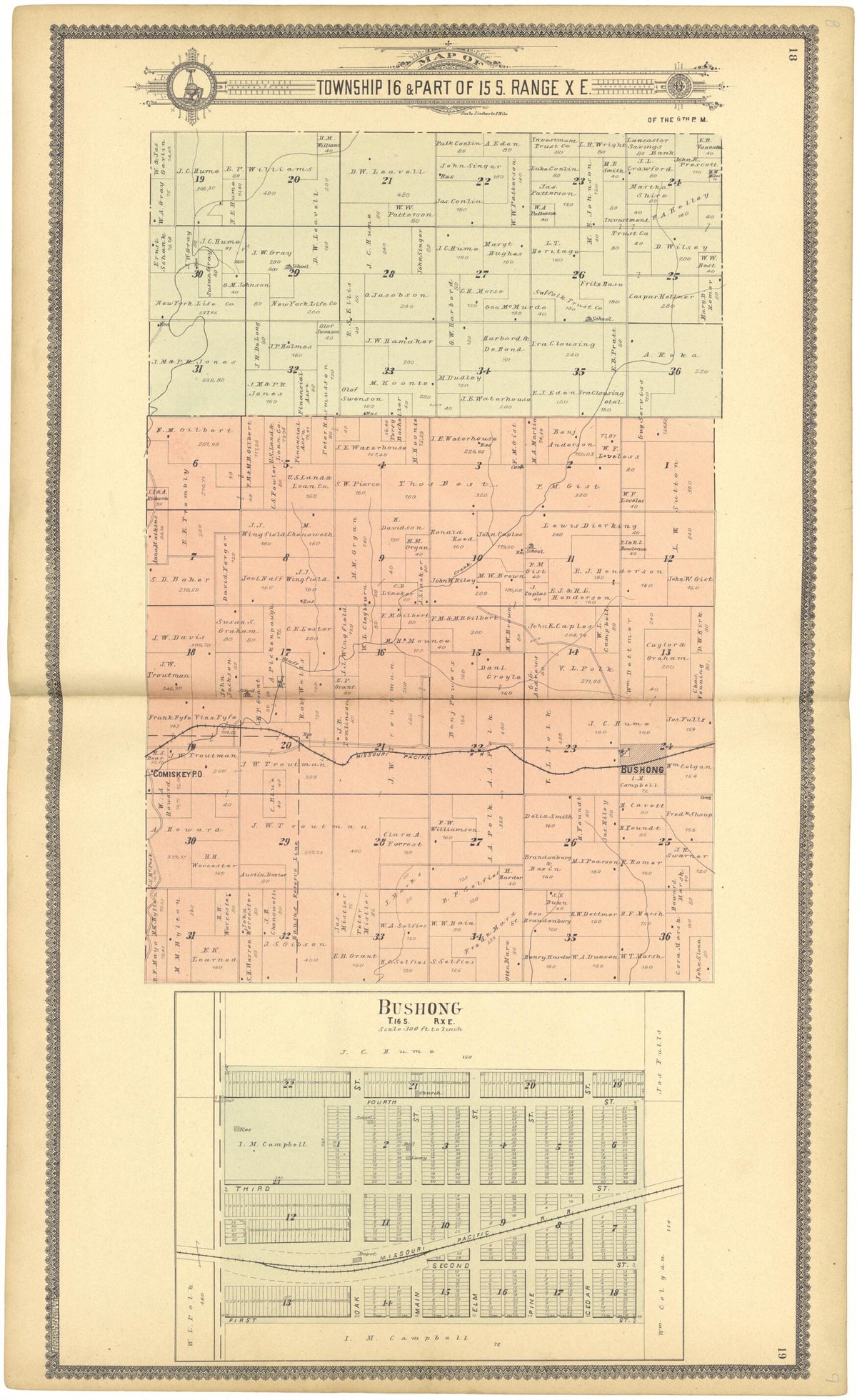 Map of Township 16 & Part of 15 S. Range X E. from Standard Atlas of Lyon County, Kansas 1901 by Relic Map Company
