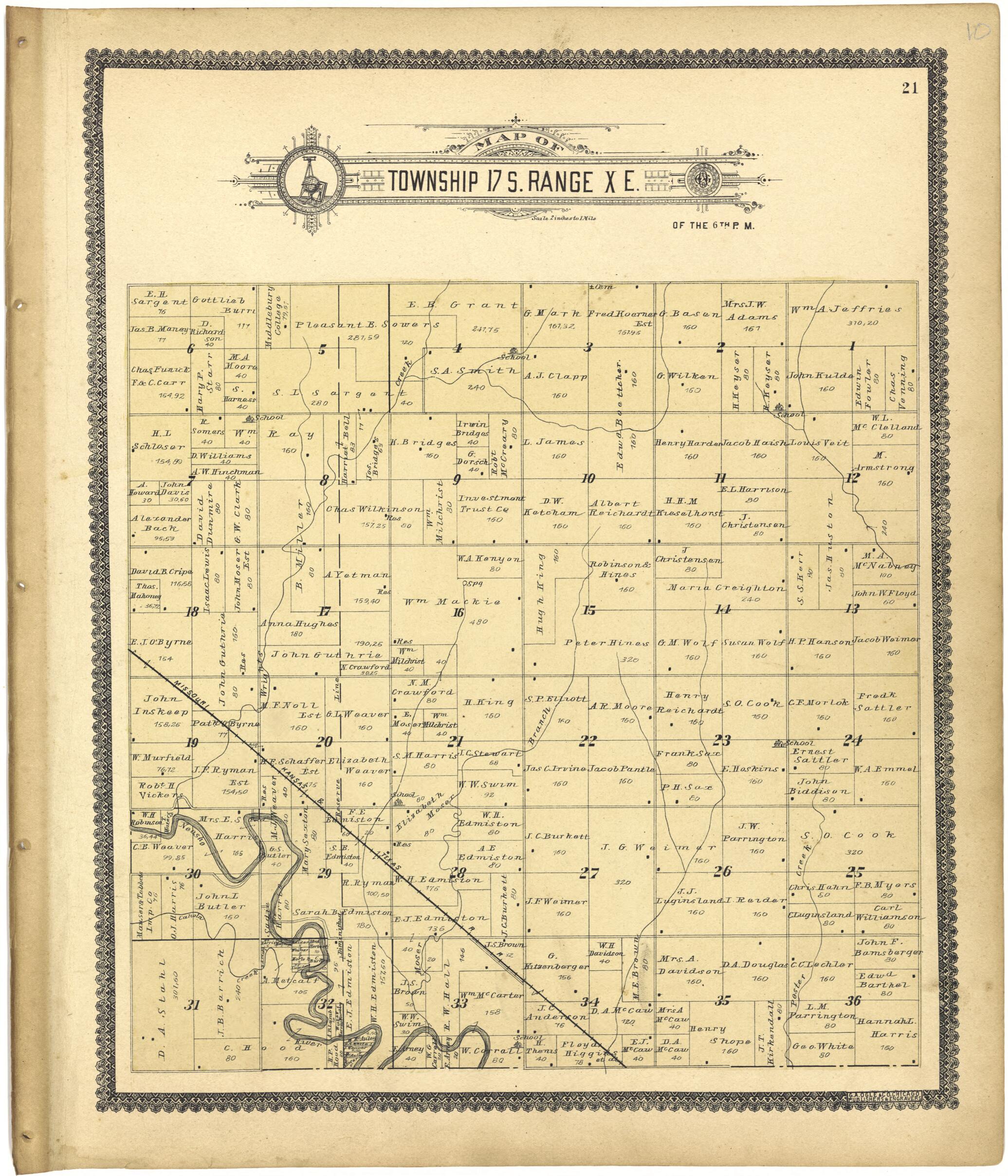 This old map of Map of Township 17 S. Range X E. from Standard Atlas of Lyon County, Kansas from 1901 was created by Geo. A. Ogle & Co in 1901