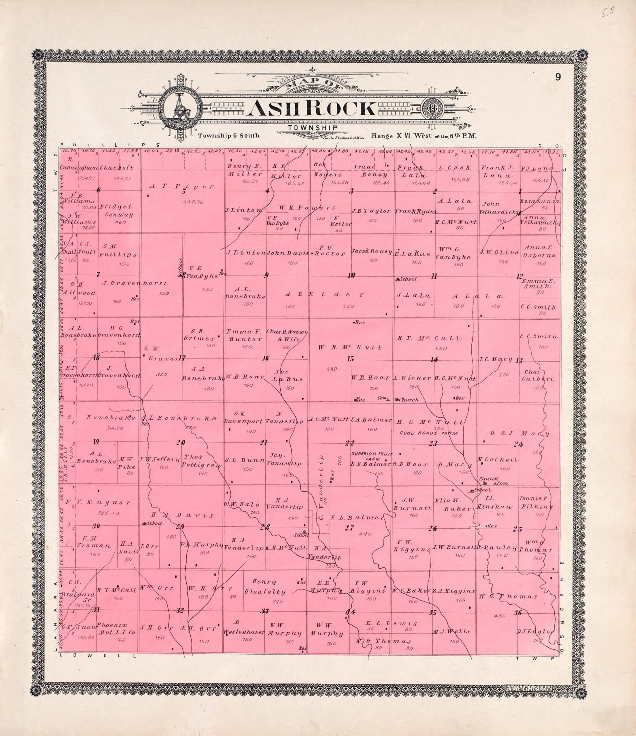 This old map of Ash Rock from Standard Atlas of Rooks County, Kansas from 1904 was created by Geo. A. Ogle & Co in 1904