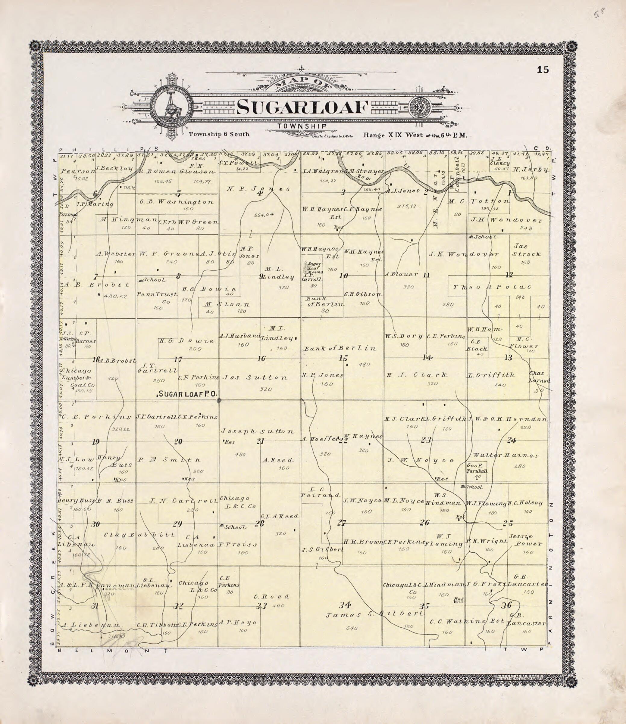 This old map of Sugarloaf from Standard Atlas of Rooks County, Kansas from 1904 was created by Geo. A. Ogle & Co in 1904