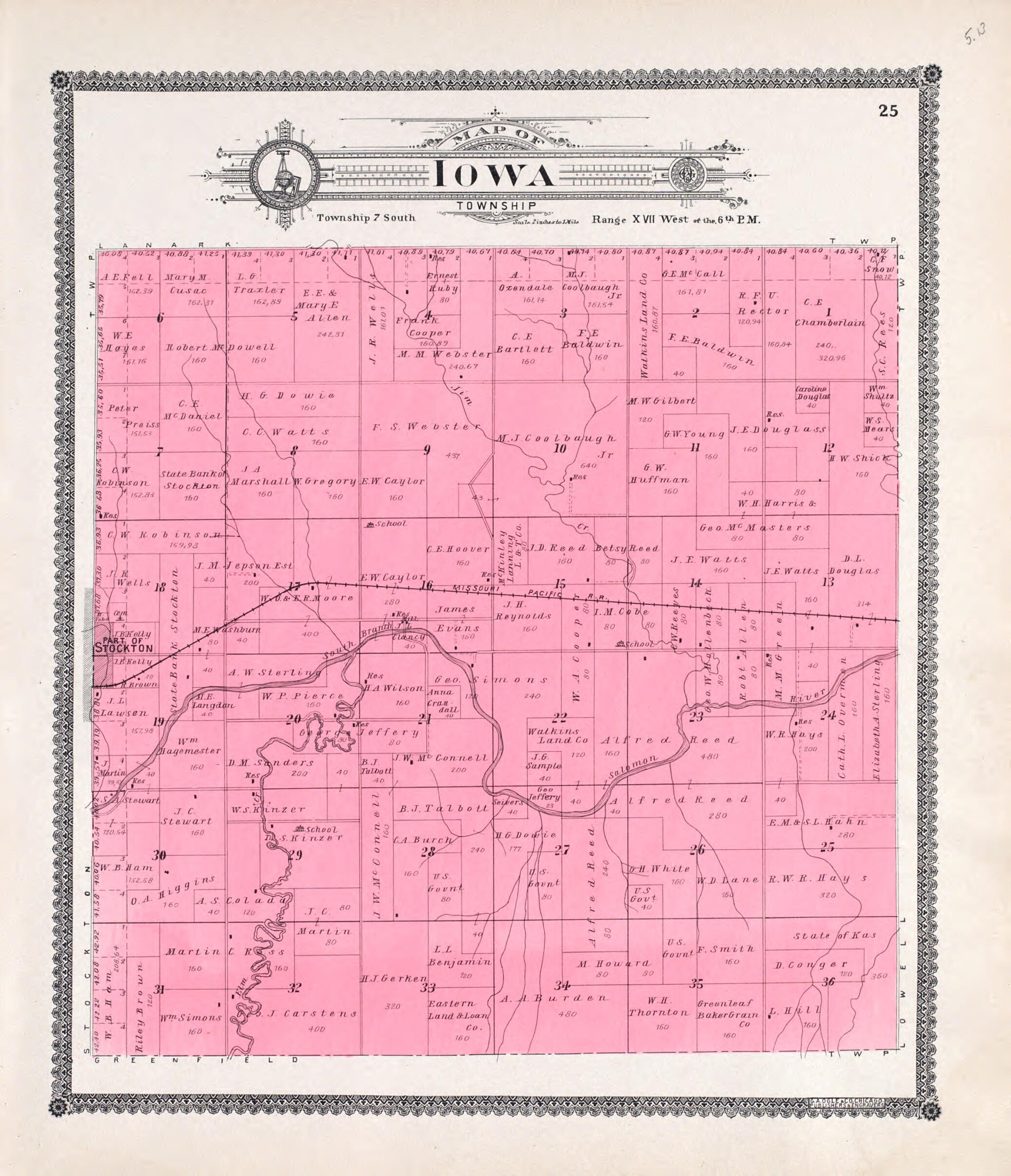 This old map of Iowa from Standard Atlas of Rooks County, Kansas from 1904 was created by Geo. A. Ogle & Co in 1904