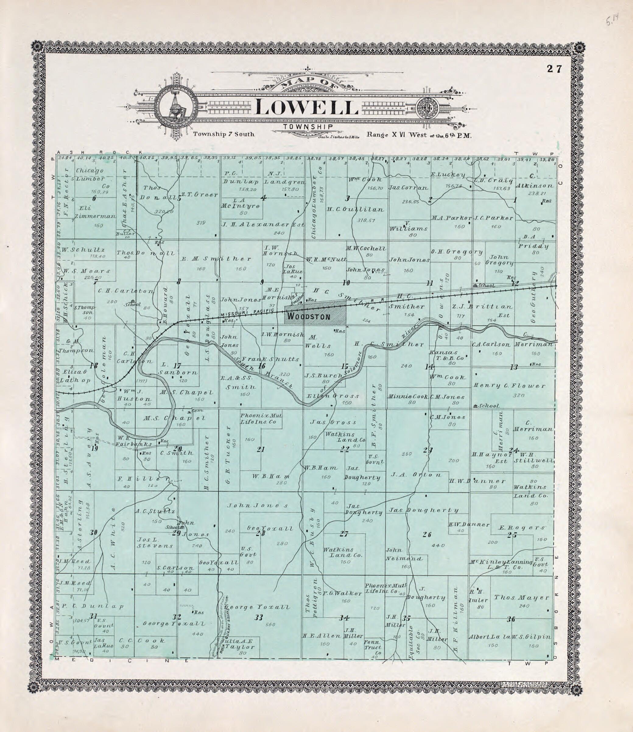This old map of Lowell from Standard Atlas of Rooks County, Kansas from 1904 was created by Geo. A. Ogle & Co in 1904