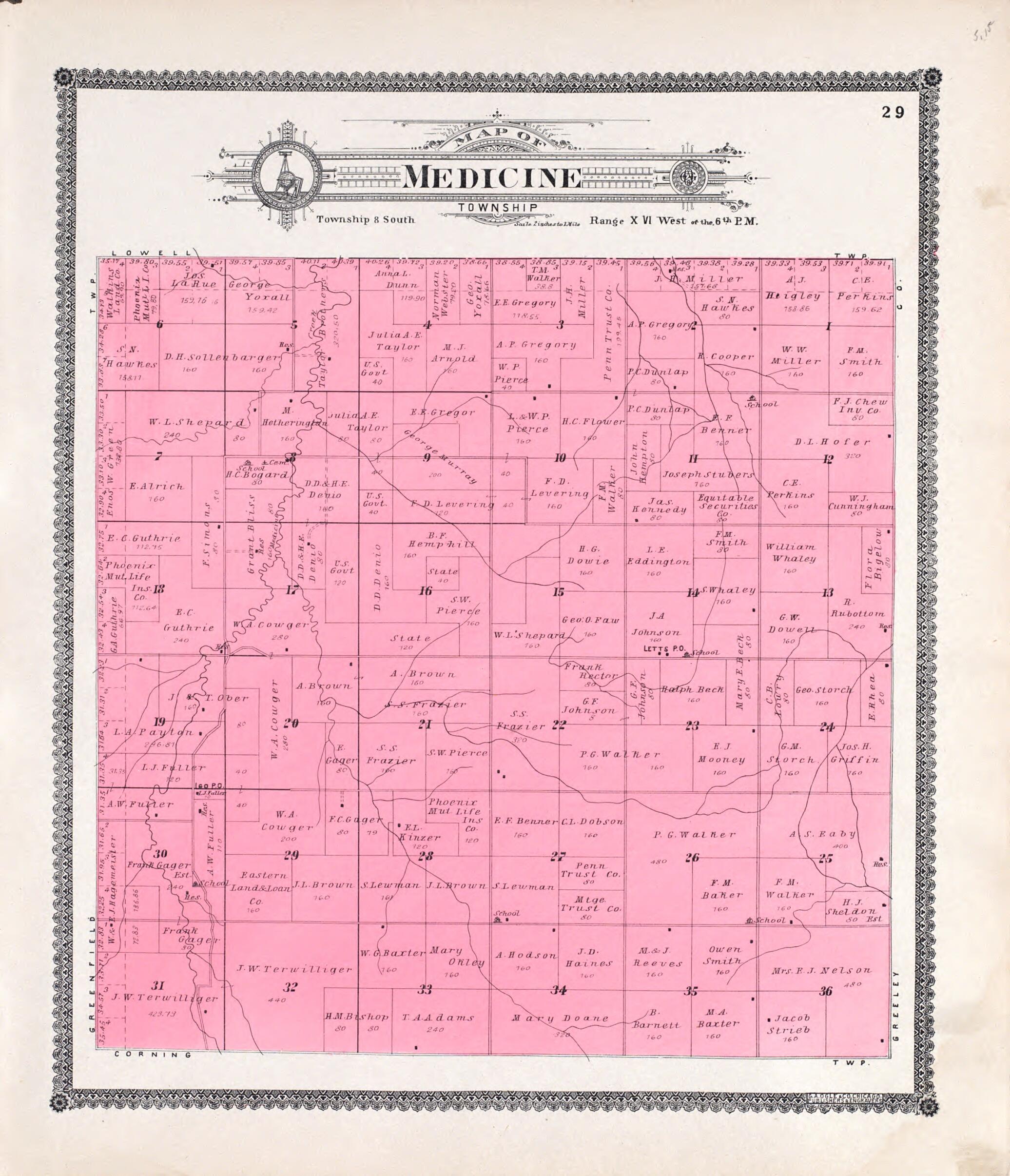 This old map of Medicine from Standard Atlas of Rooks County, Kansas from 1904 was created by Geo. A. Ogle & Co in 1904