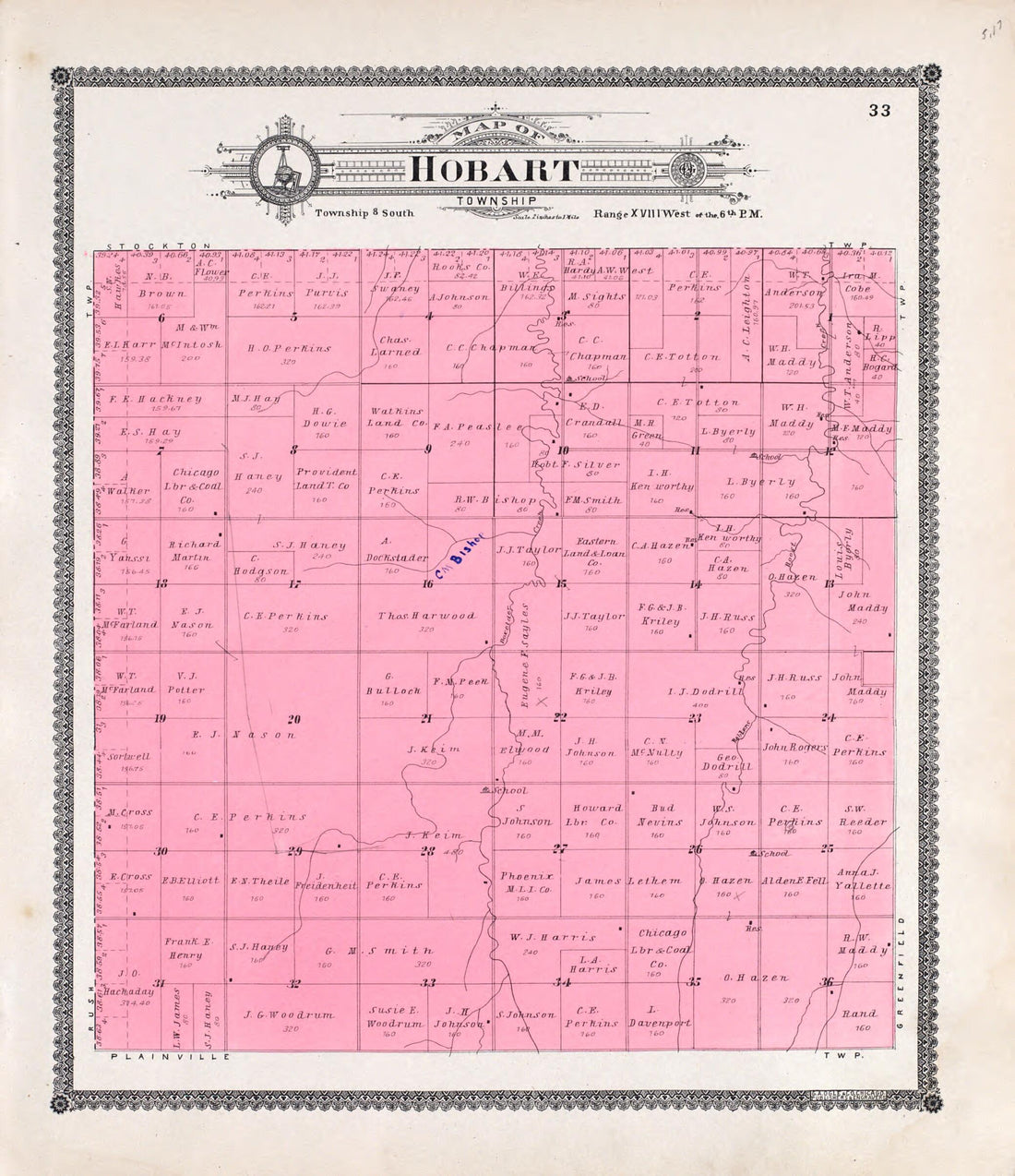 This old map of Hobart from Standard Atlas of Rooks County, Kansas from 1904 was created by Geo. A. Ogle & Co in 1904