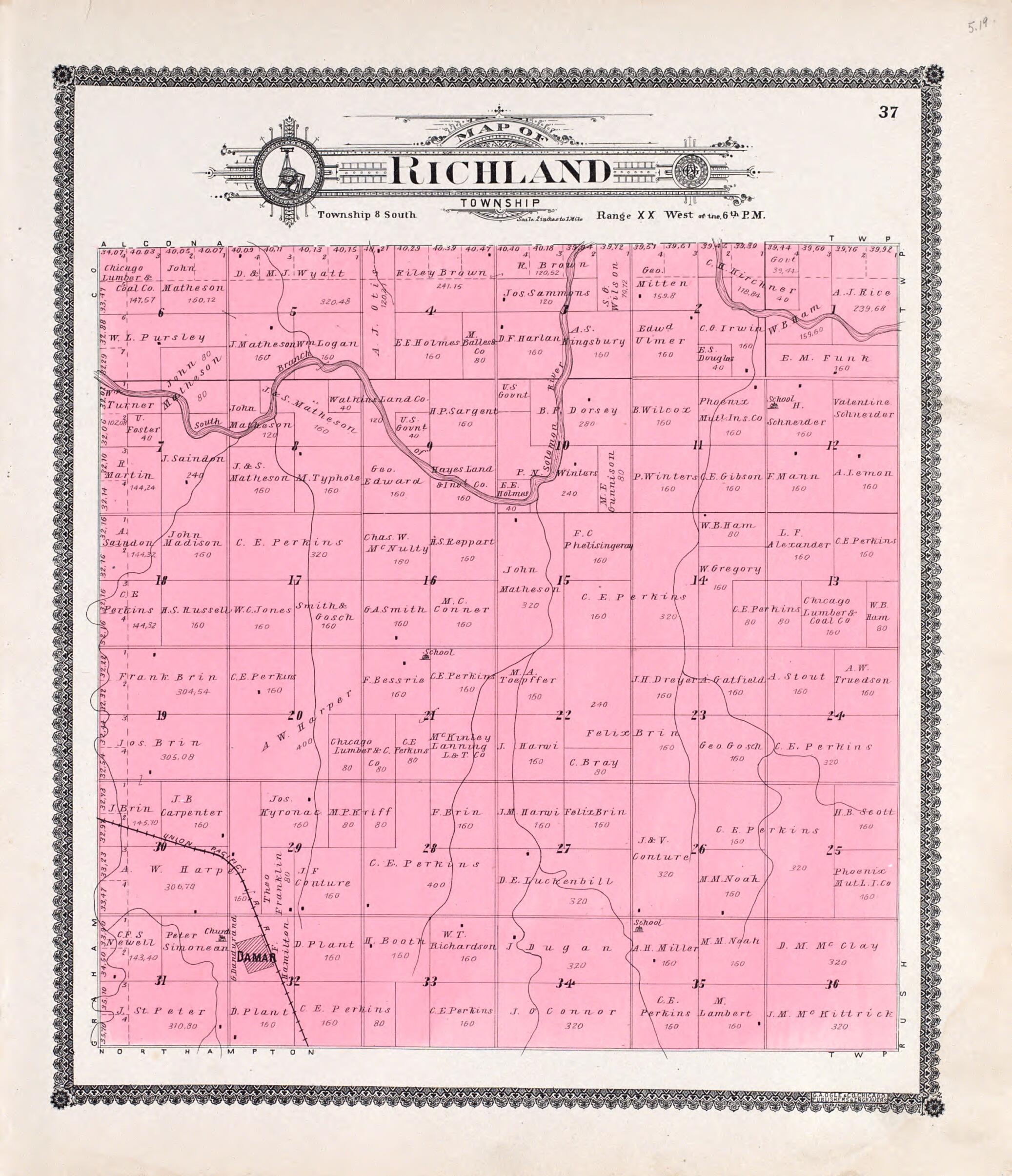 This old map of Richland from Standard Atlas of Rooks County, Kansas from 1904 was created by Geo. A. Ogle & Co in 1904