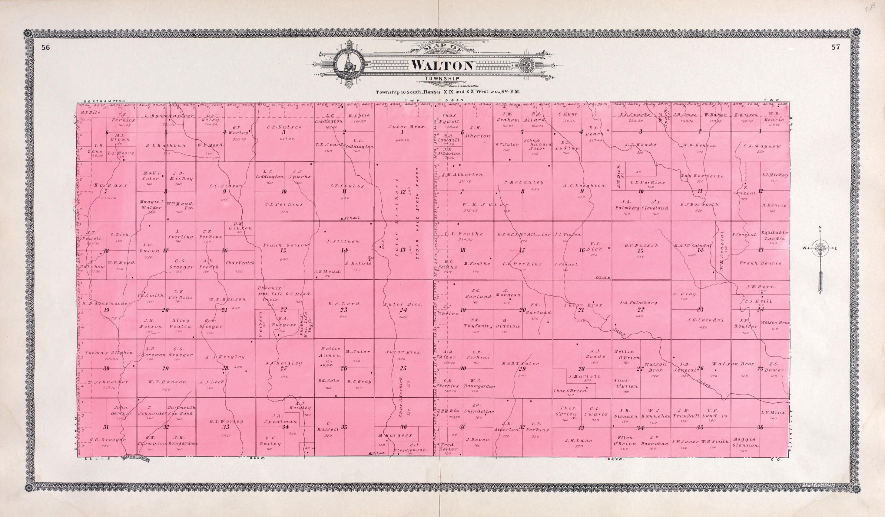 This old map of Walton from Standard Atlas of Rooks County, Kansas from 1904 was created by Geo. A. Ogle & Co in 1904