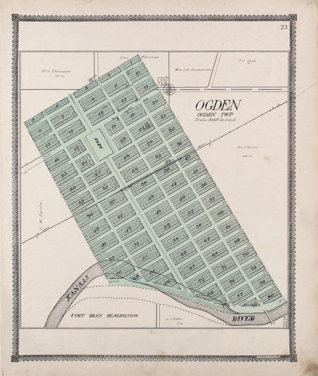 This old map of Ogden from Standard Atlas of Riley County, Kansas from 1909 was created by Geo. A. Ogle & Co in 1909