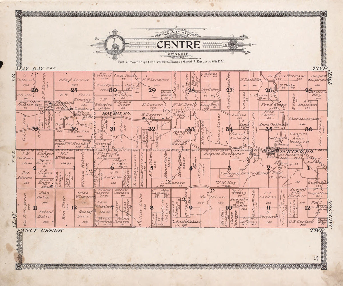 Map of Centre Township from Standard Atlas of Riley County, Kansas 1909 by Relic Map Company
