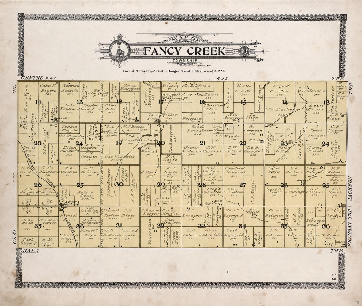 Map of Fancy Creek Township from Standard Atlas of Riley County, Kansas 1909 by Relic Map Company