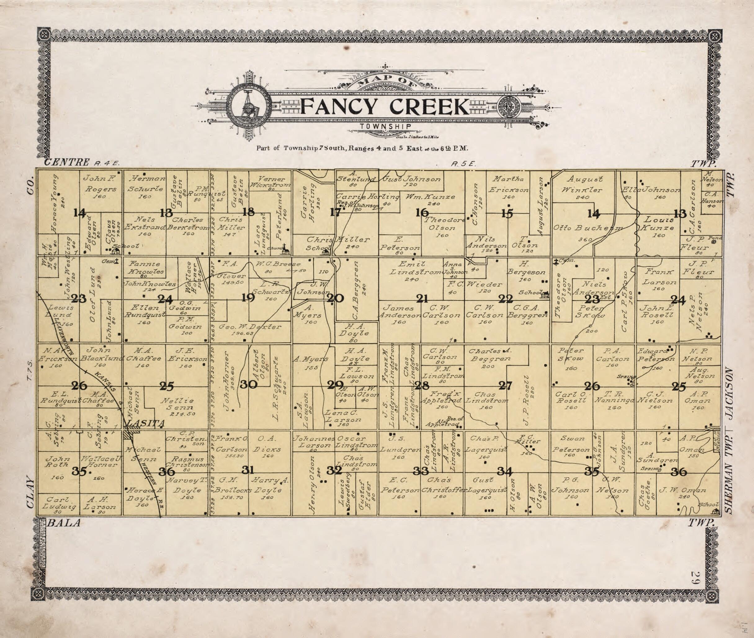 This old map of Map of Fancy Creek Township from Standard Atlas of Riley County, Kansas from 1909 was created by Geo. A. Ogle & Co in 1909