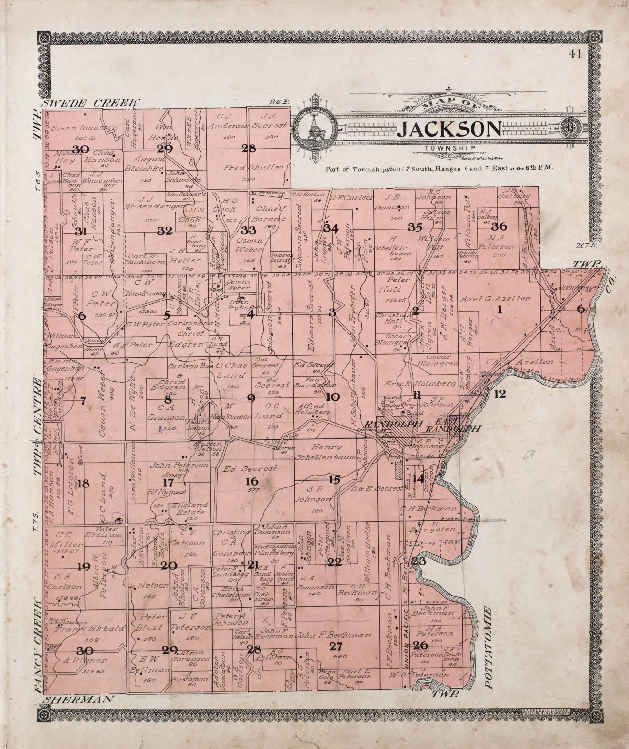 This old map of Map of Jackson Township from Standard Atlas of Riley County, Kansas from 1909 was created by Geo. A. Ogle & Co in 1909
