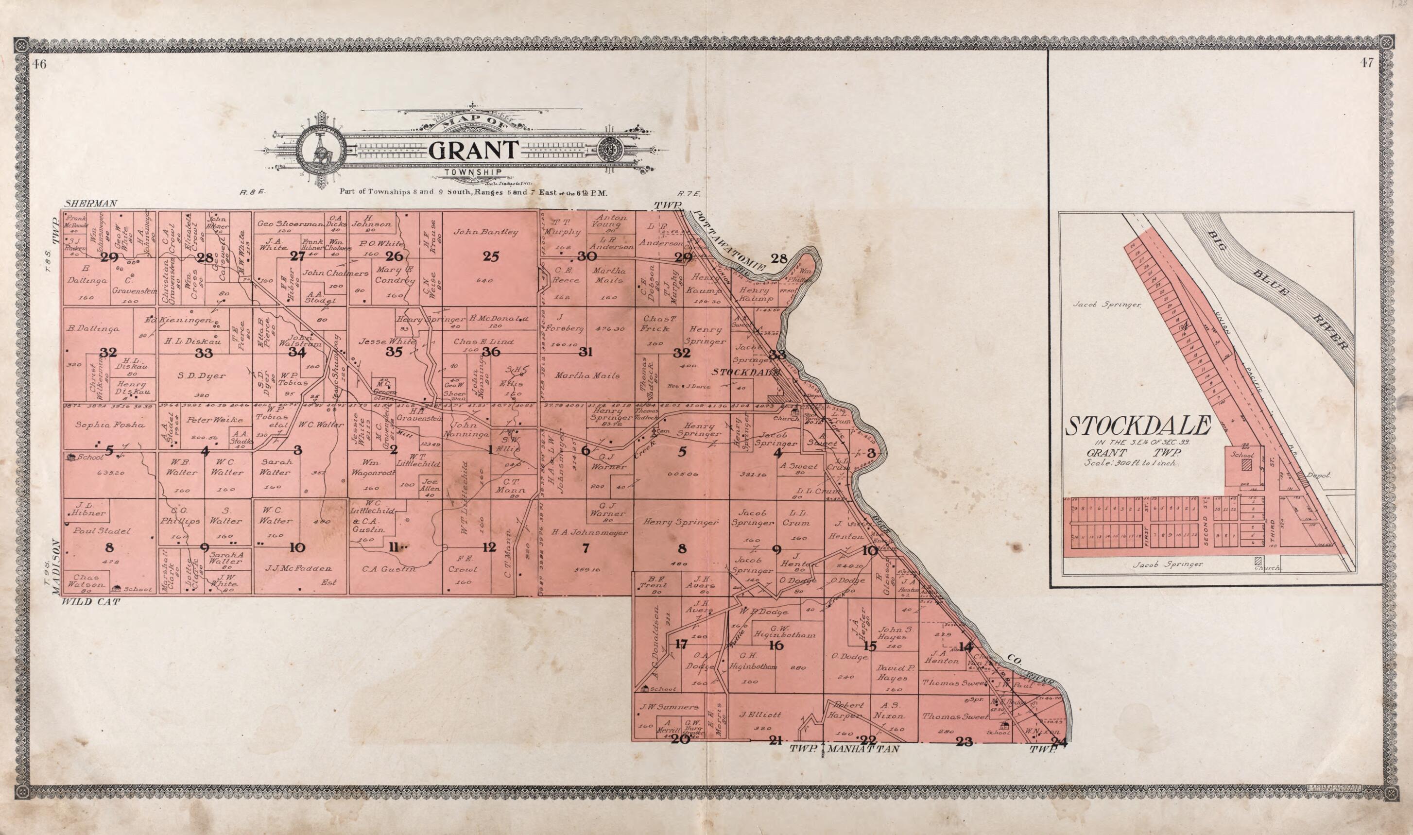 This old map of Map of Grant Township -- Stockdale from Standard Atlas of Riley County, Kansas from 1909 was created by Geo. A. Ogle & Co in 1909
