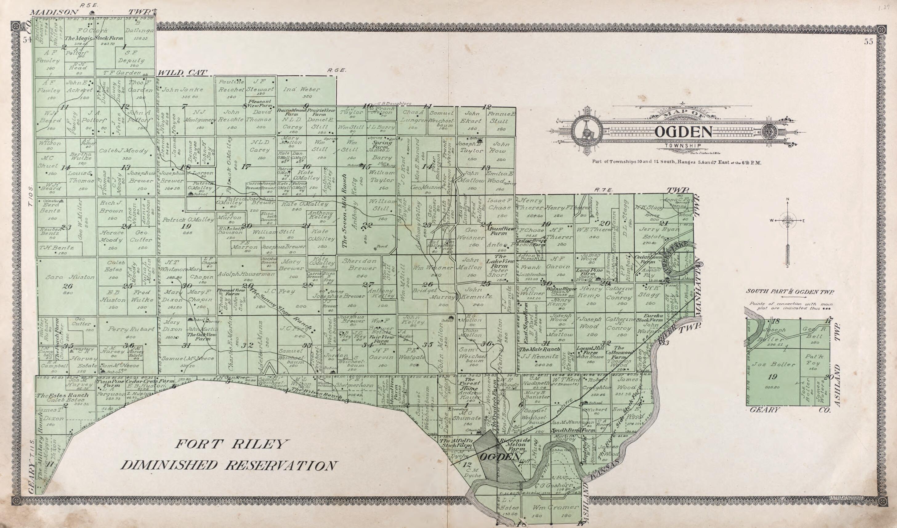 This old map of Map of Ogden Township from Standard Atlas of Riley County, Kansas from 1909 was created by Geo. A. Ogle & Co in 1909