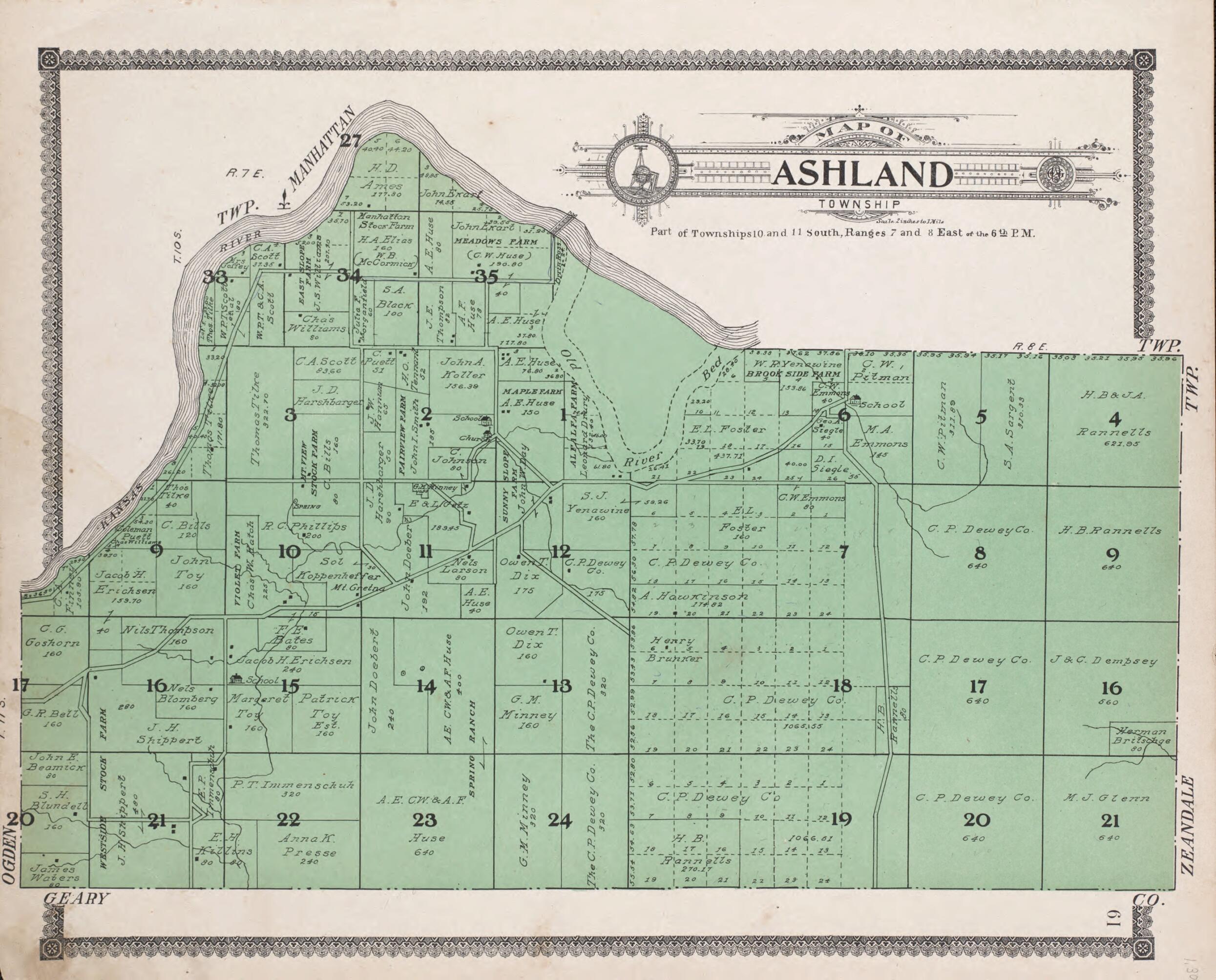 This old map of Map of Ashland Township from Standard Atlas of Riley County, Kansas from 1909 was created by Geo. A. Ogle & Co in 1909