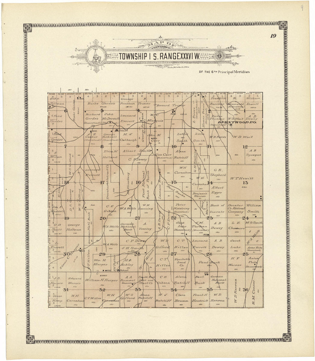 This old map of Map of Township 1 S. Range XXXVI W. from Standard Atlas of Rawlins County, Kansas from 1906 was created by Geo. A. Ogle & Co in 1906