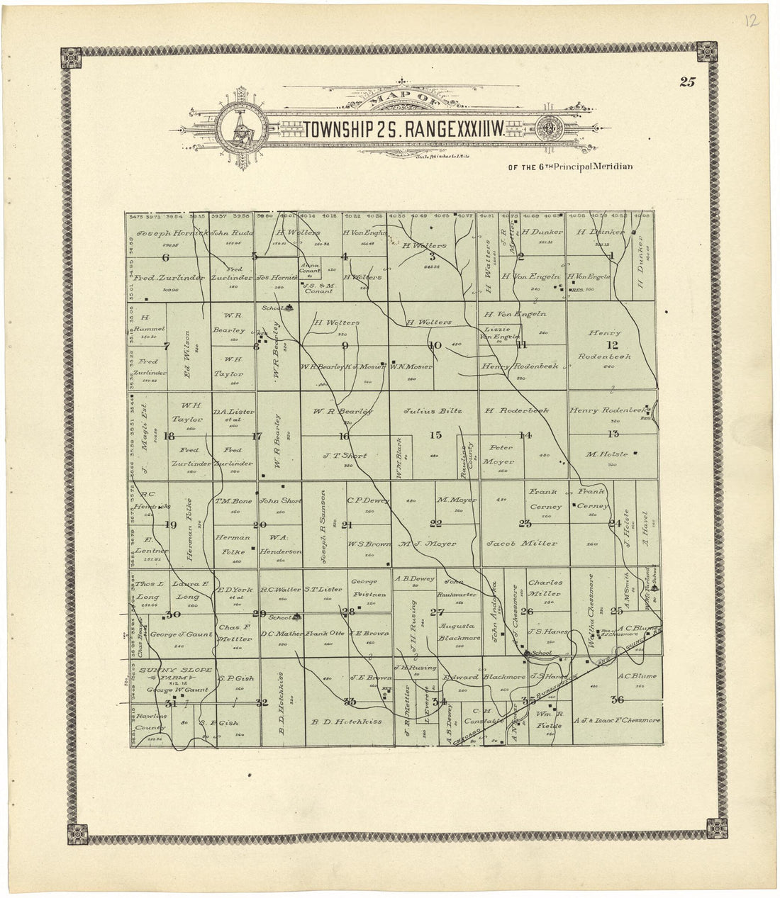 This old map of Map of Township 2 S. Range XXXIII W. from Standard Atlas of Rawlins County, Kansas from 1906 was created by Geo. A. Ogle & Co in 1906