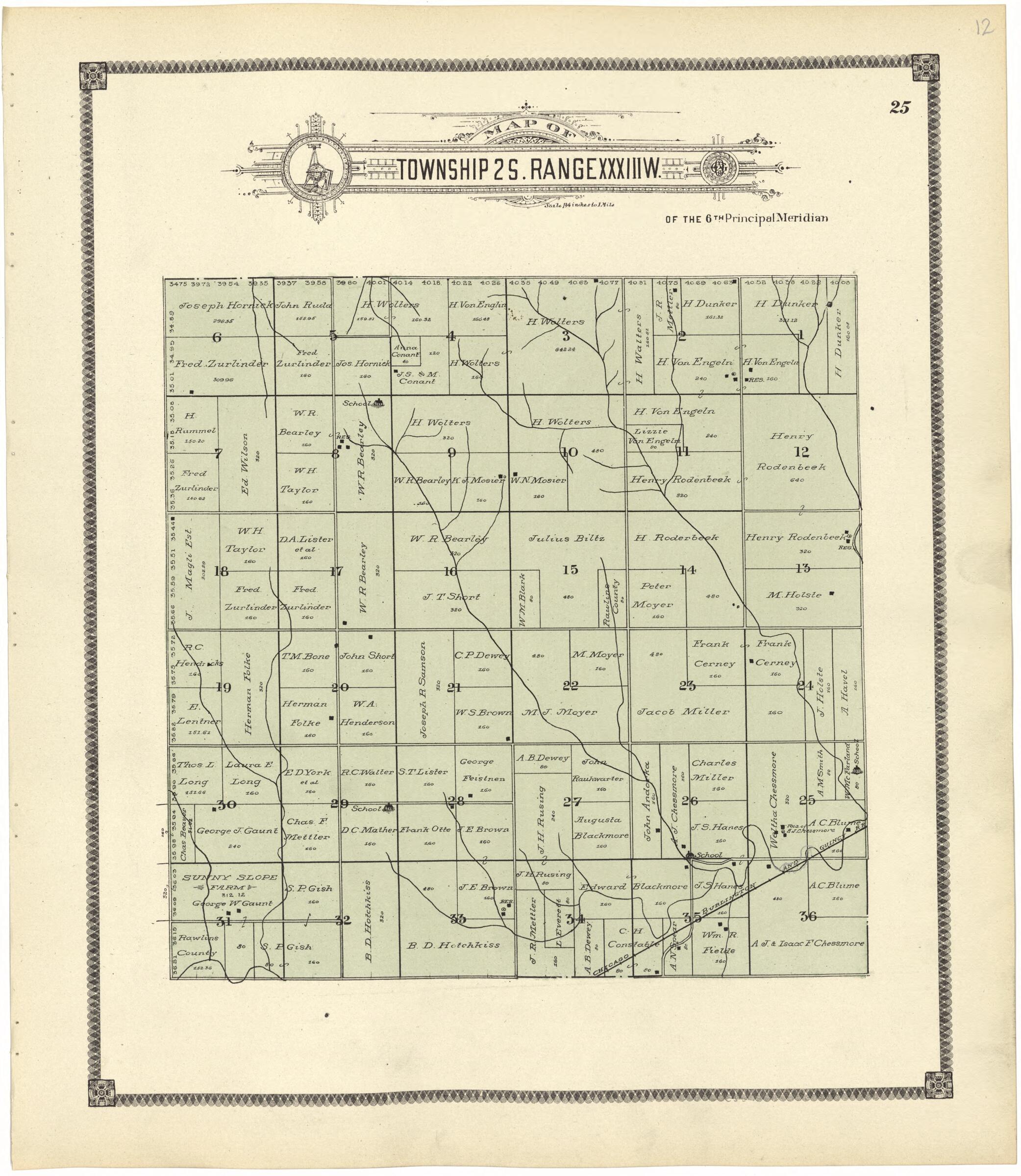 This old map of Map of Township 2 S. Range XXXIII W. from Standard Atlas of Rawlins County, Kansas from 1906 was created by Geo. A. Ogle & Co in 1906