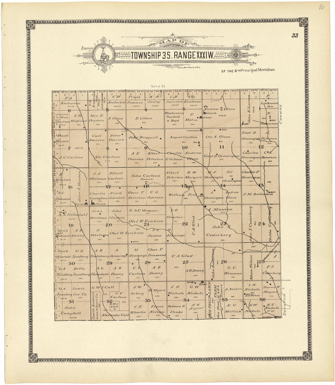 This old map of Map of Township 3 S. Range XXXI W. from Standard Atlas of Rawlins County, Kansas from 1906 was created by Geo. A. Ogle & Co in 1906