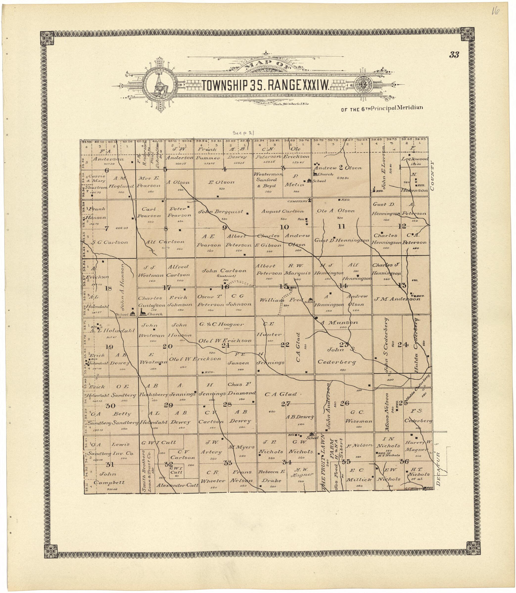 This old map of Map of Township 3 S. Range XXXI W. from Standard Atlas of Rawlins County, Kansas from 1906 was created by Geo. A. Ogle & Co in 1906
