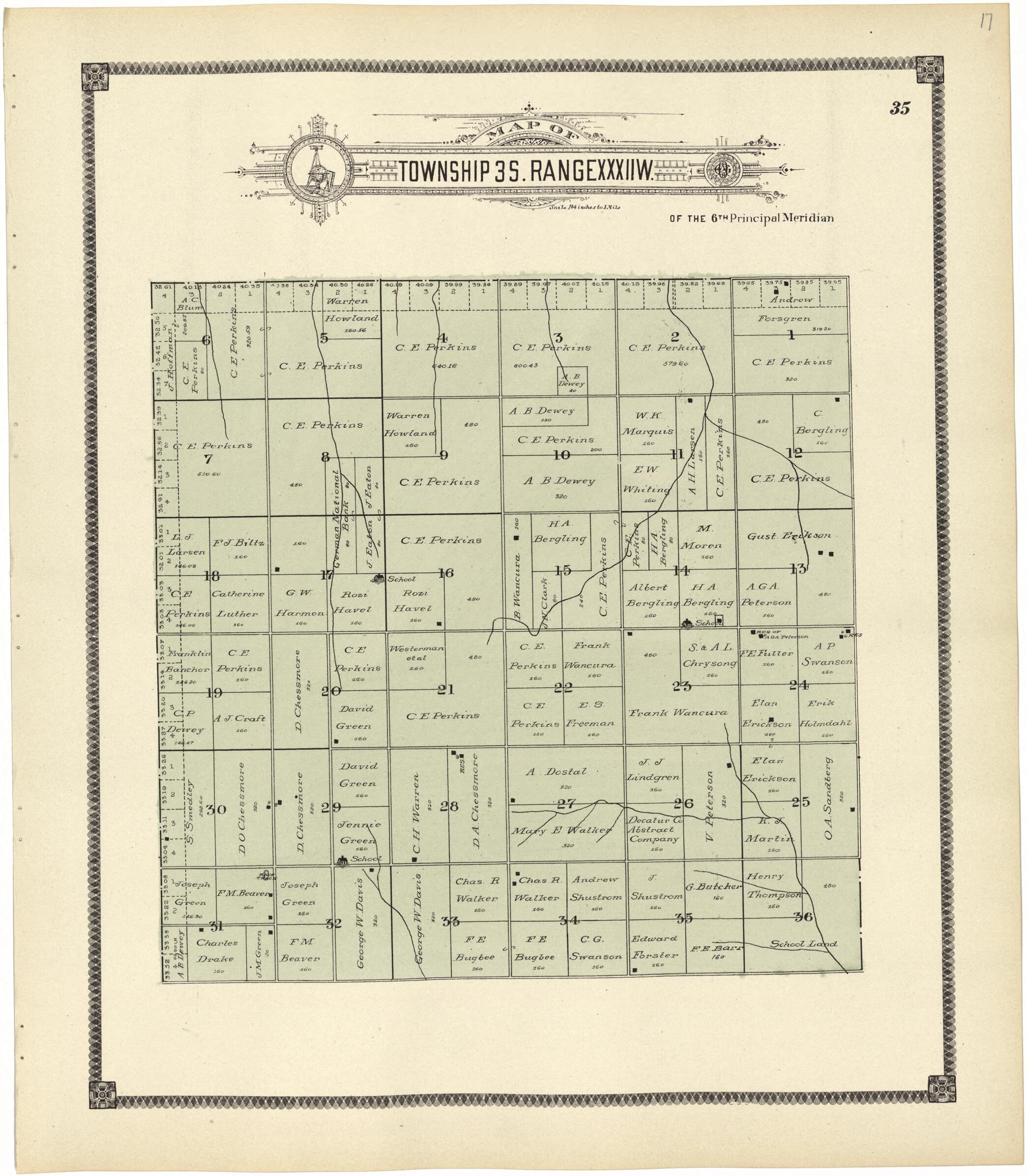 This old map of Map of Township 3 S. Range XXXII W. from Standard Atlas of Rawlins County, Kansas from 1906 was created by Geo. A. Ogle & Co in 1906