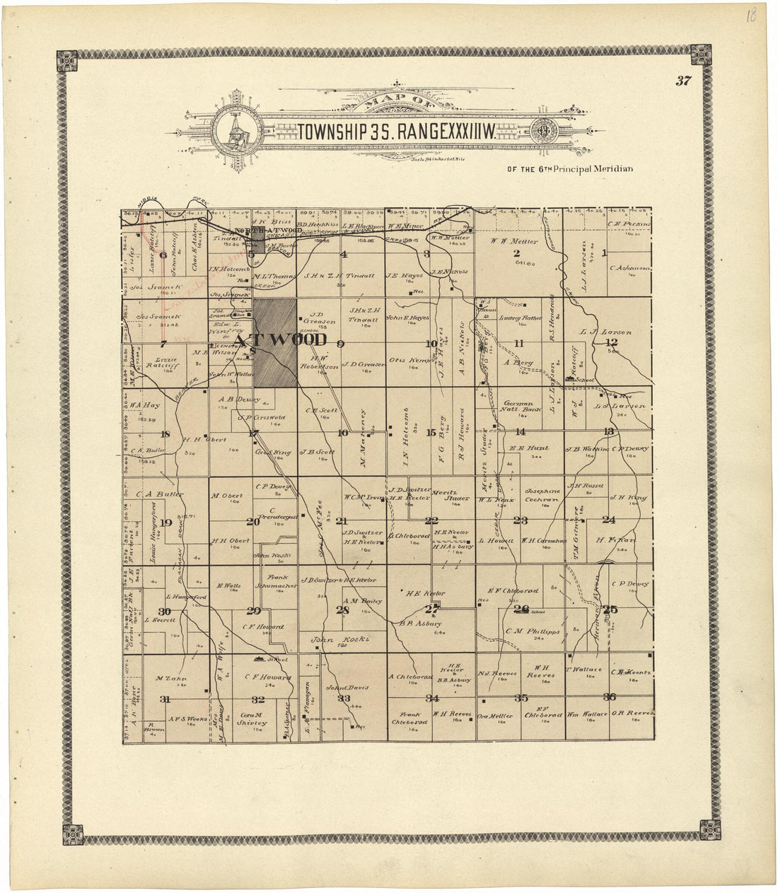 This old map of Map of Township 3 S. Range XXXIII W. from Standard Atlas of Rawlins County, Kansas from 1906 was created by Geo. A. Ogle & Co in 1906