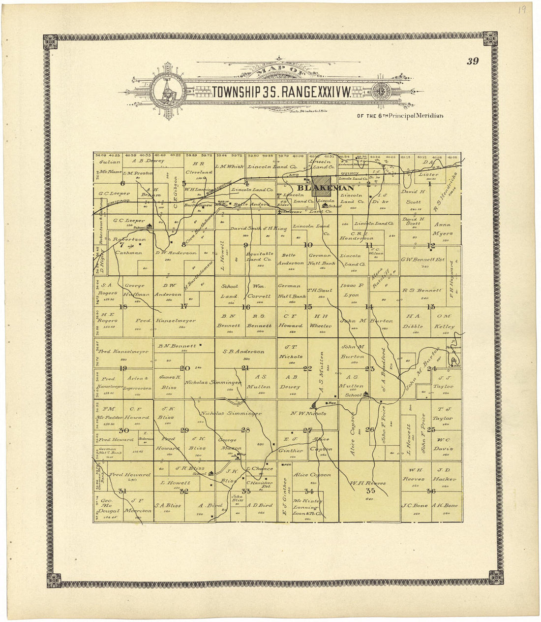 This old map of Map of Township 3 S. Range XXXIV W. from Standard Atlas of Rawlins County, Kansas from 1906 was created by Geo. A. Ogle & Co in 1906