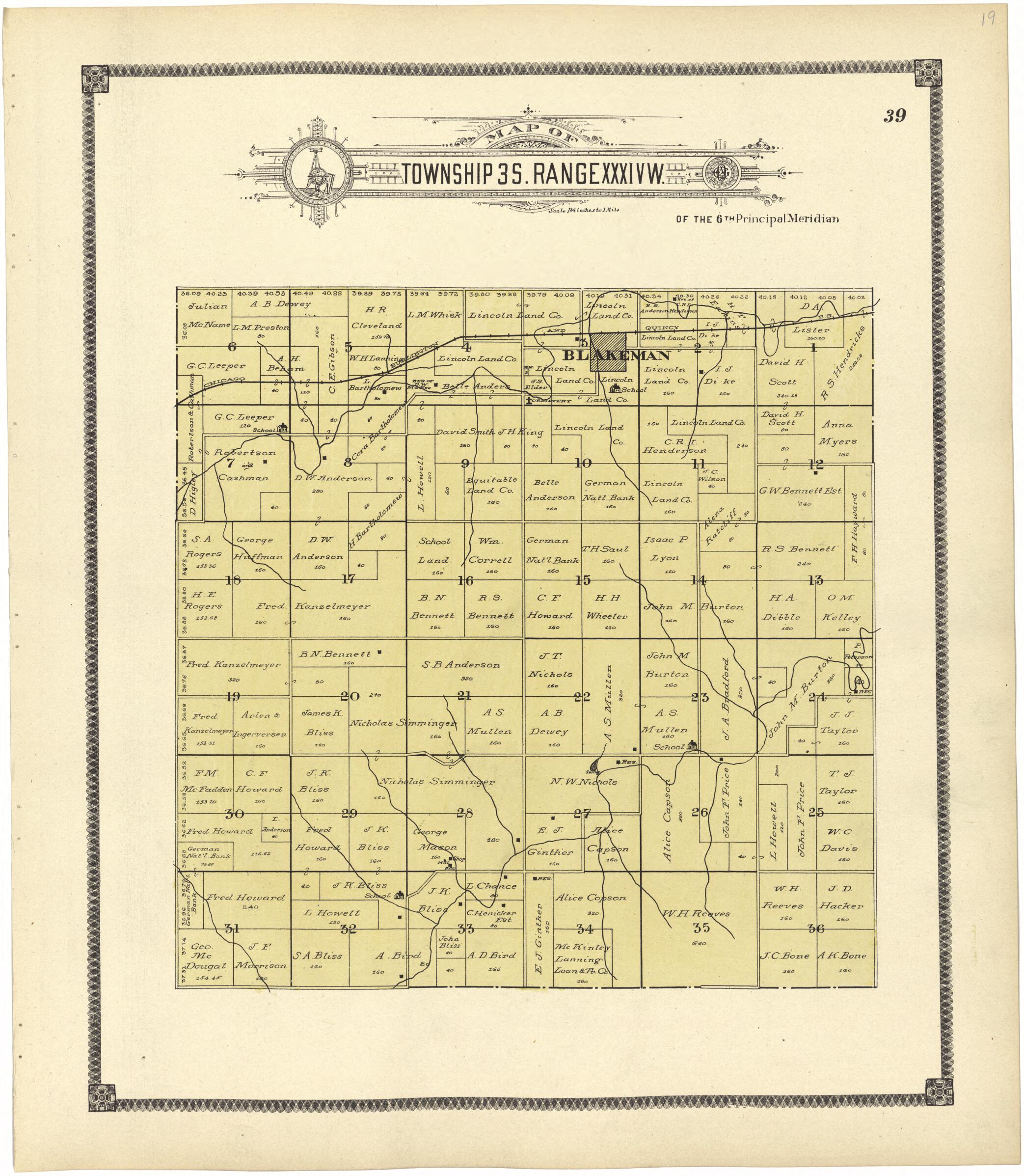 This old map of Map of Township 3 S. Range XXXIV W. from Standard Atlas of Rawlins County, Kansas from 1906 was created by Geo. A. Ogle & Co in 1906