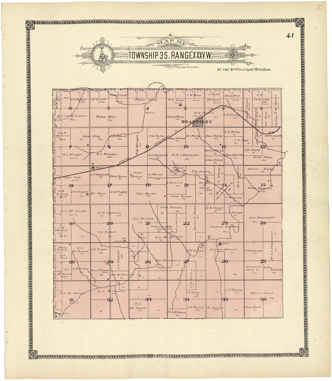 This old map of Map of Township 3 S. Range XXXV W. from Standard Atlas of Rawlins County, Kansas from 1906 was created by Geo. A. Ogle & Co in 1906