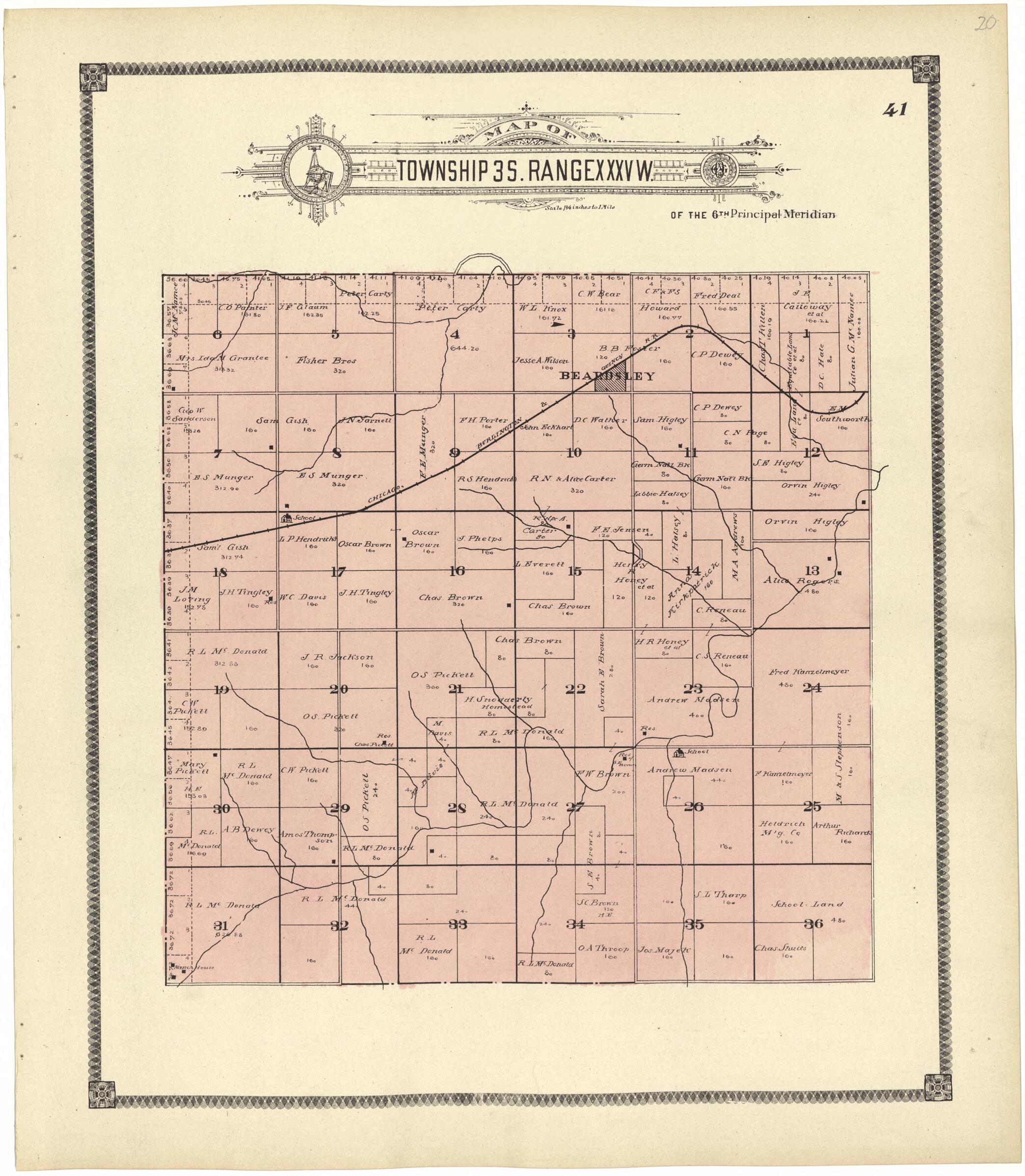 This old map of Map of Township 3 S. Range XXXV W. from Standard Atlas of Rawlins County, Kansas from 1906 was created by Geo. A. Ogle & Co in 1906